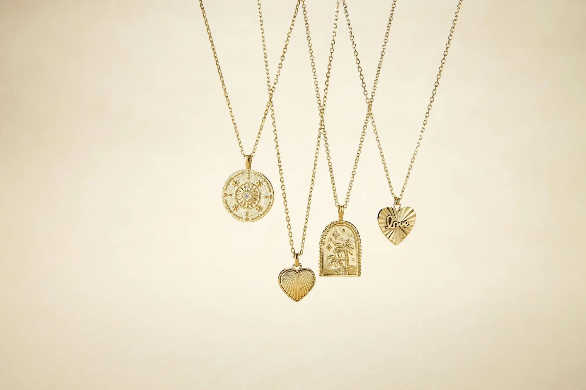 Gold pendant necklaces in Demi-Fine Jewelry collection featuring 14k gold vermeil and plated sterling