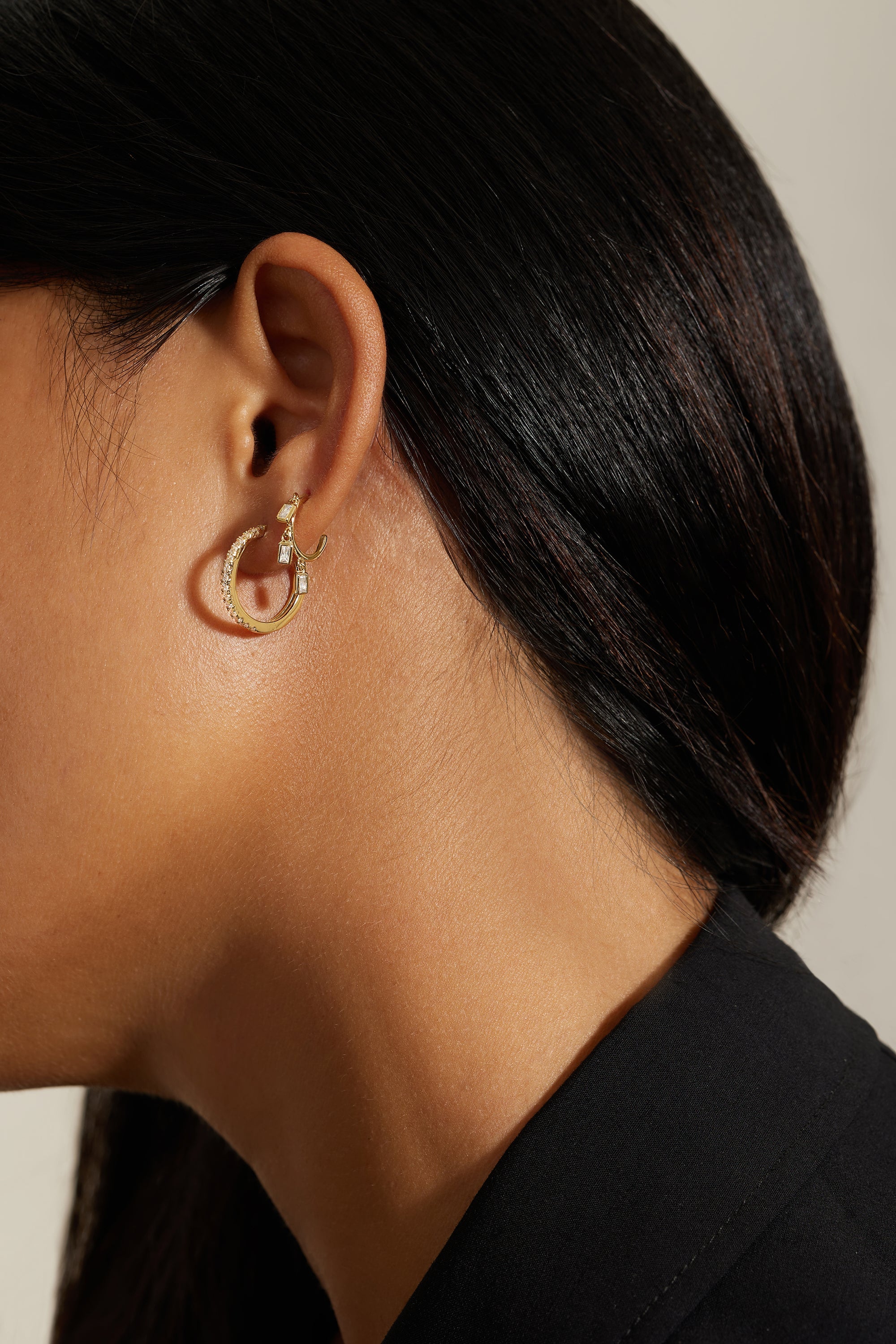 Gold-tone Mini CZ Huggie Hoop Earrings with pavé crystal embellishment