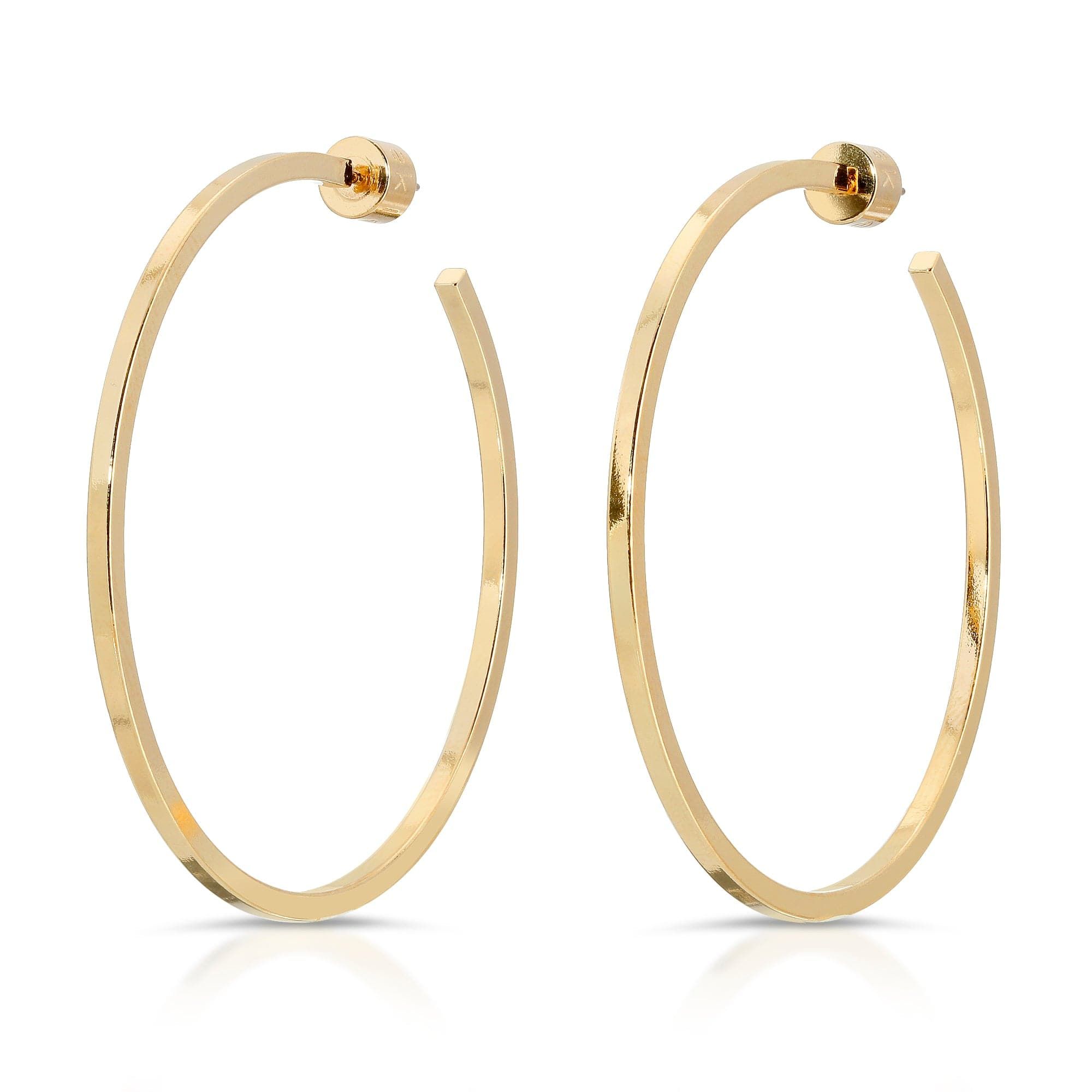 Gold hoop earrings in the 2 inch Ava Hoops jewelry product shot
