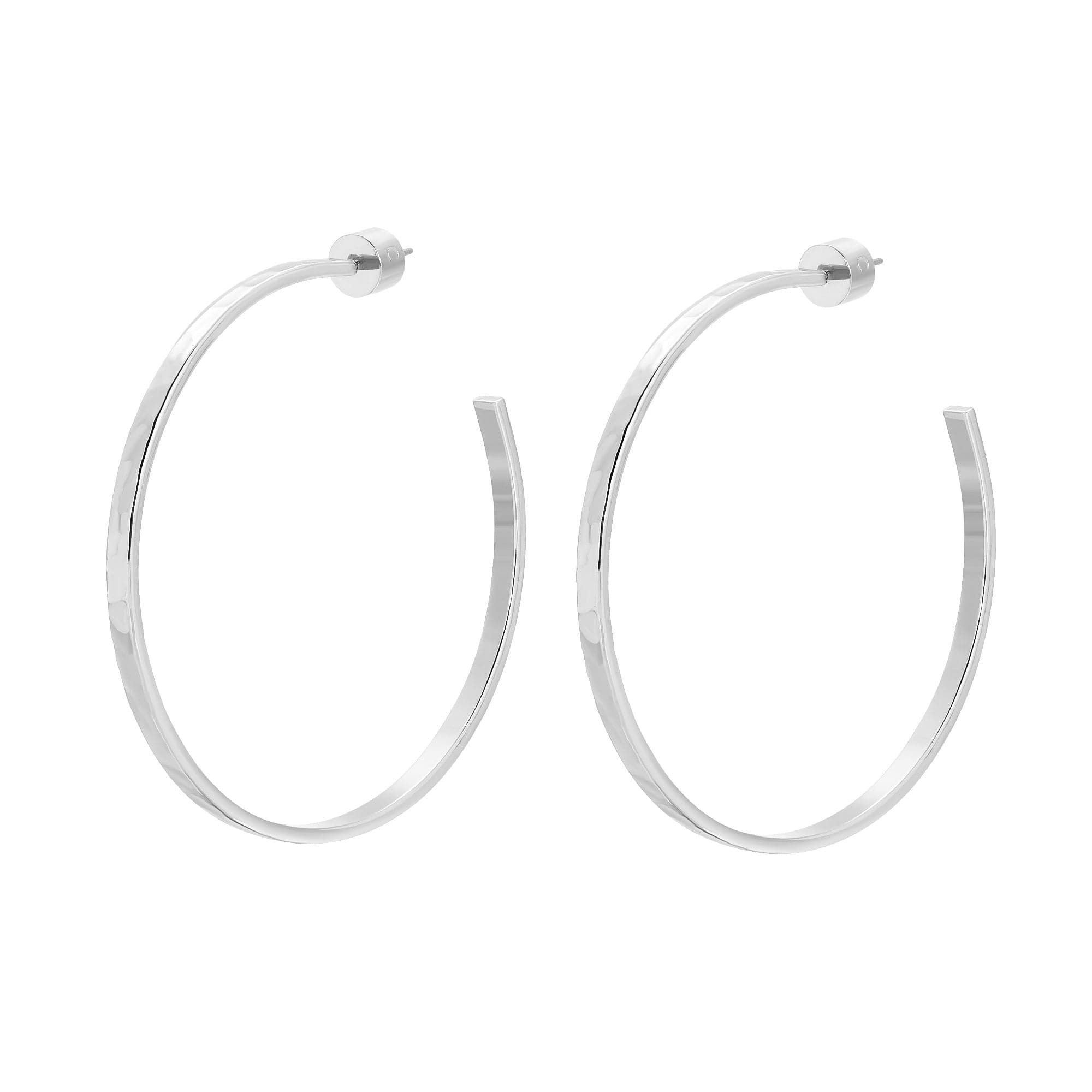 Silver 2-inch hammered hoop earrings perfect for adding style to your look