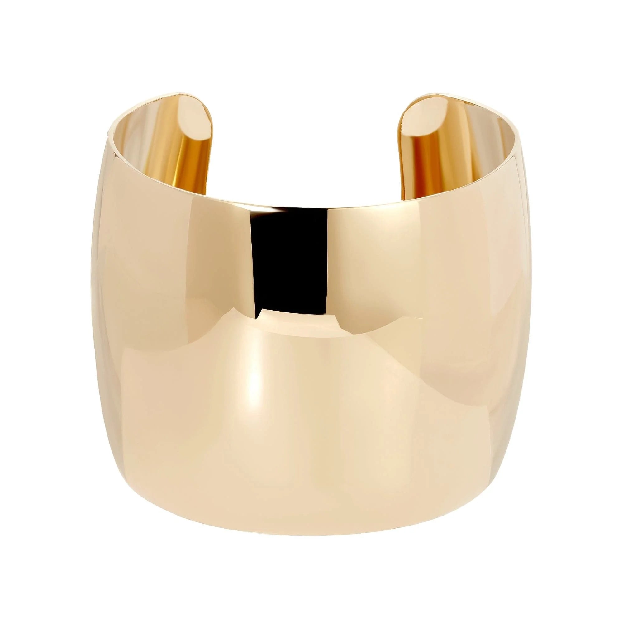 Shiny gold domed cuff bracelet with high polish finish in 2 Inch XL Domed Cuff style