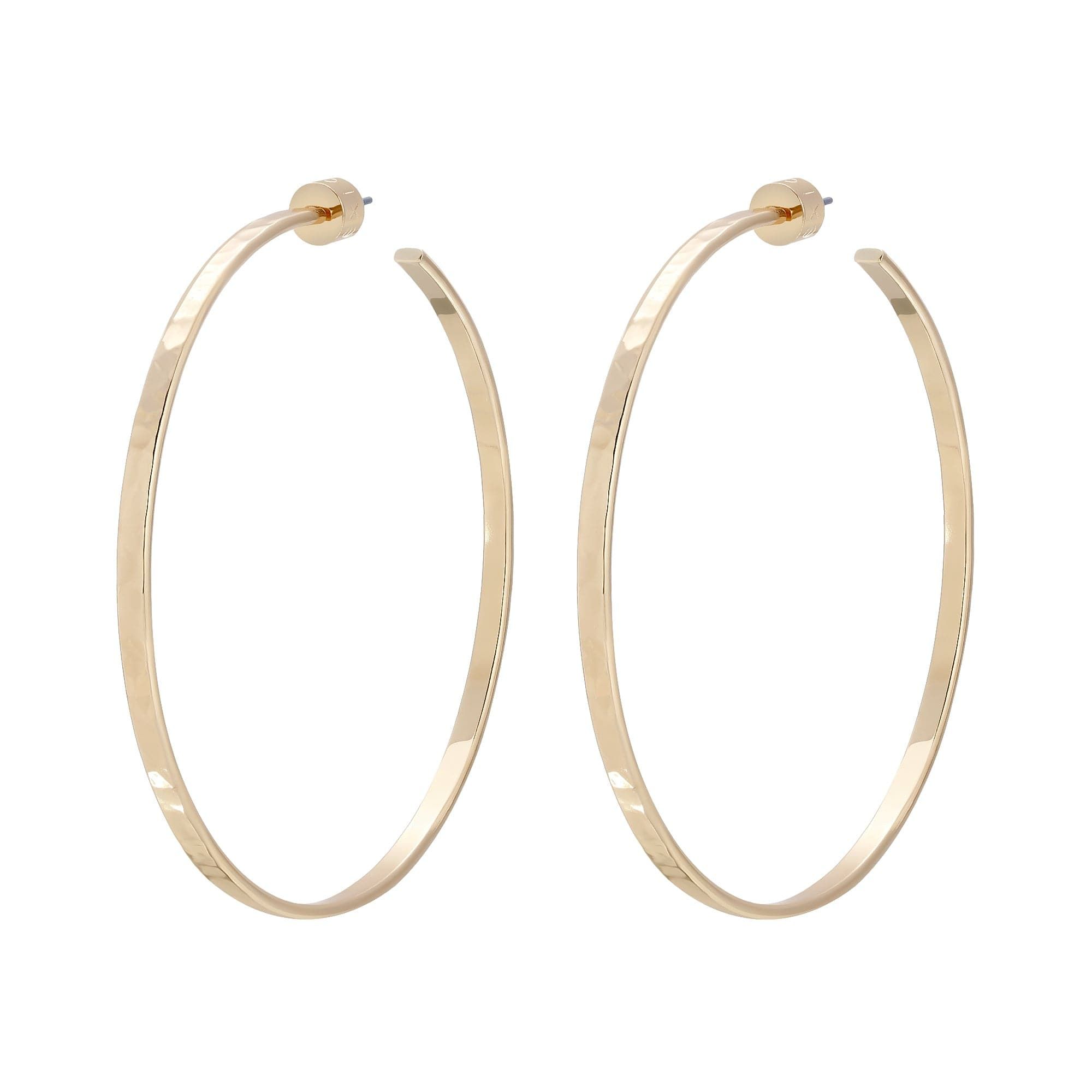 Gold hoop earrings, 2.5 inch hammered hoops for a chic look
