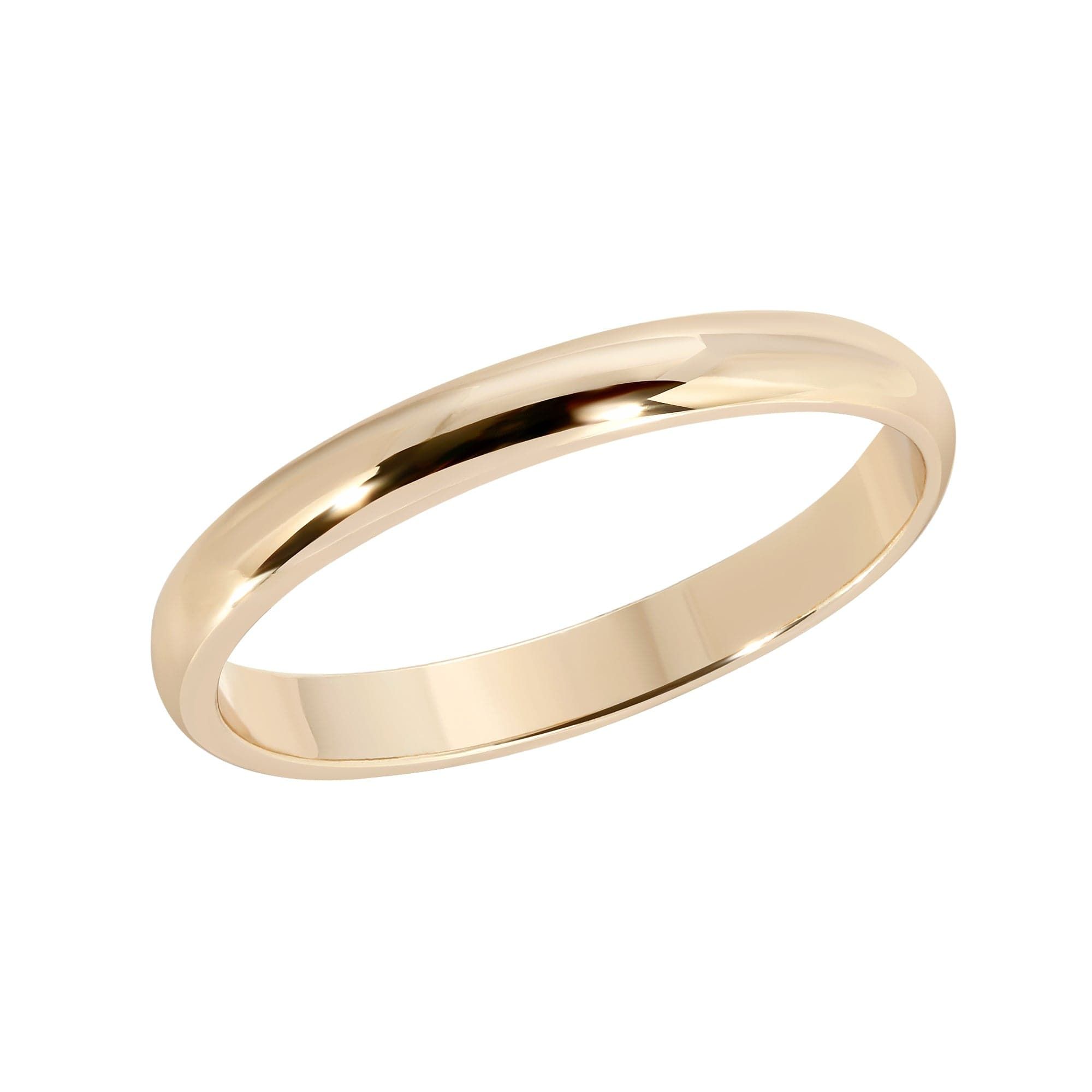 Shiny polished gold wedding band on 2.5mm domed ring for a stylish look