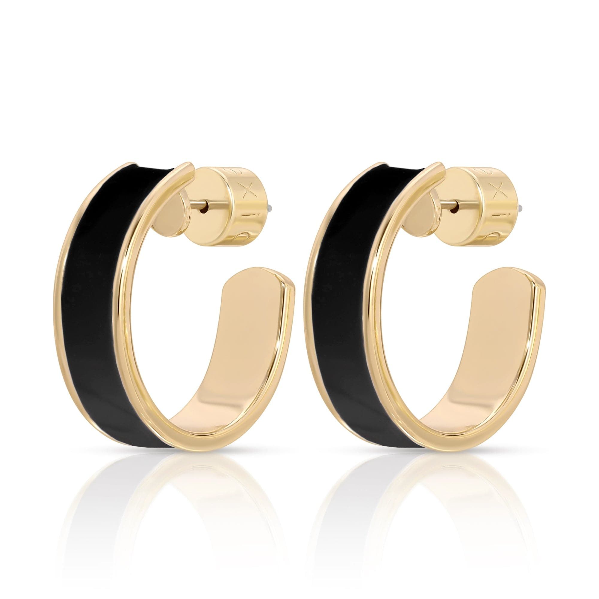 Gold and black enamel 3/4 inch hoop earrings perfect for any outfit