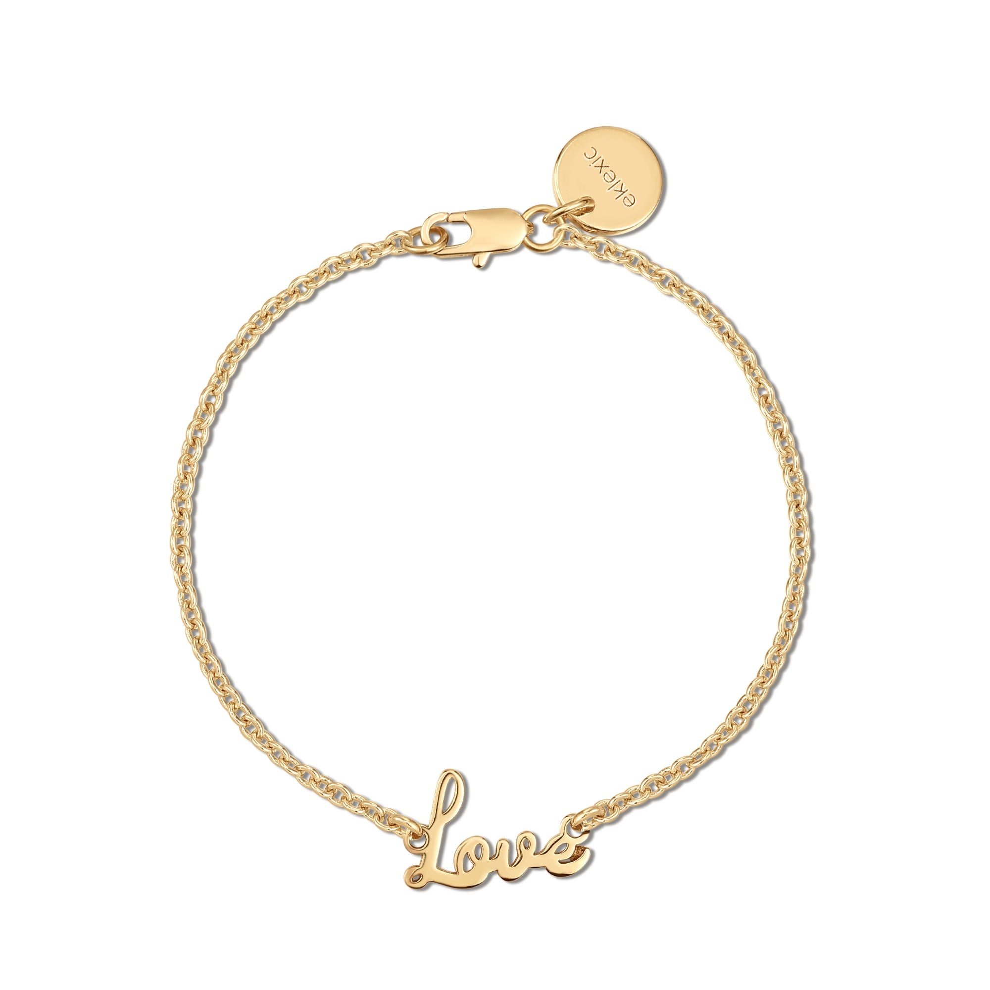 Dainty Script Love Bracelet featuring a delicate gold-colored bracelet with Love charm