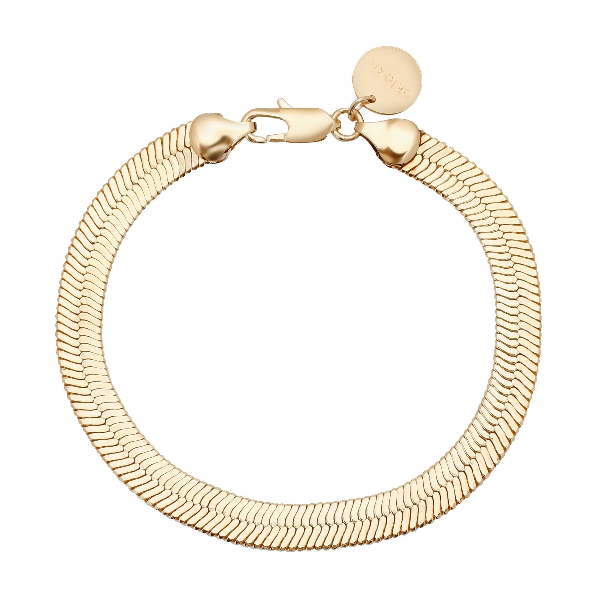 Gold herringbone bracelet with lobster clasp and round charm from 7mm Viper Chain Anklet