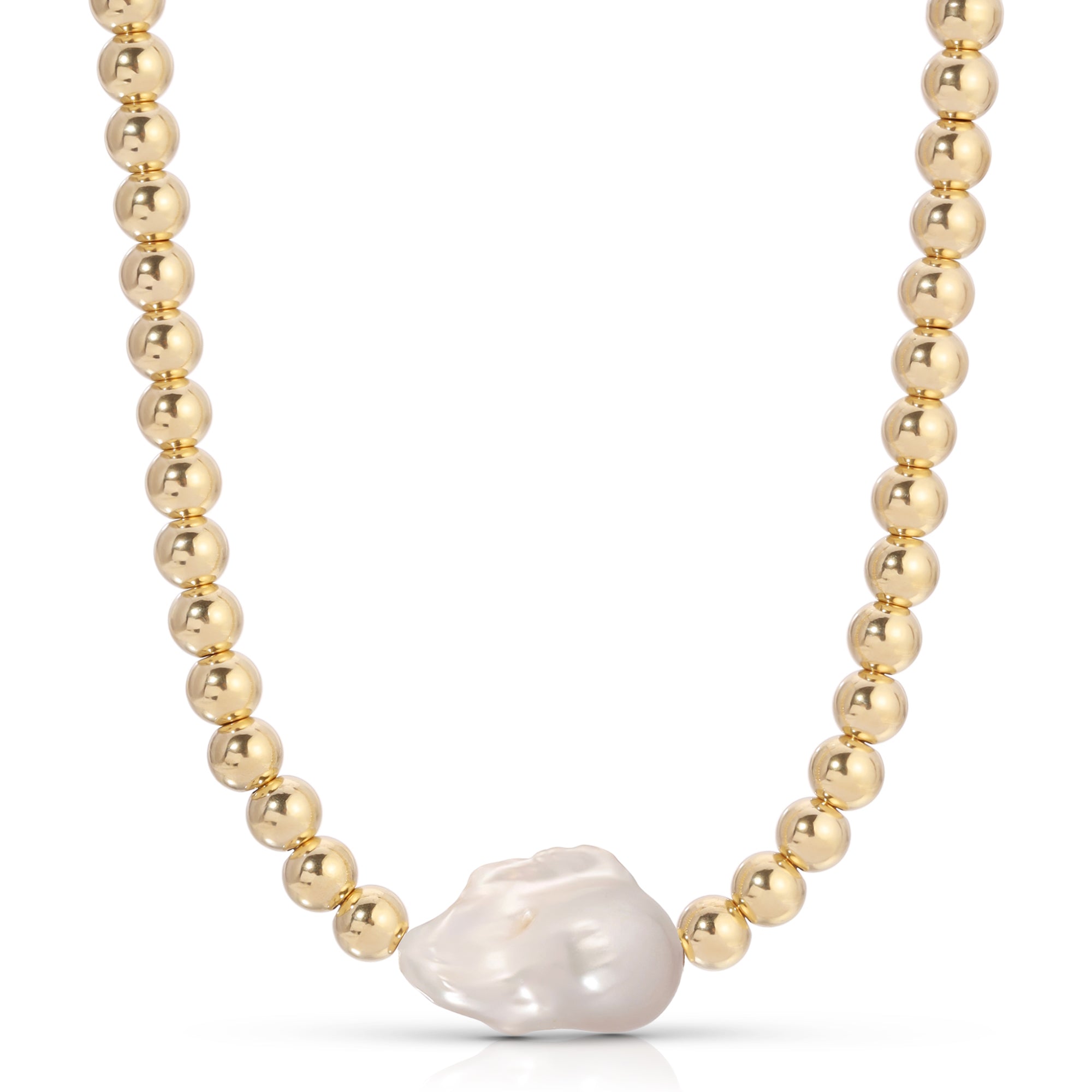 Gold bead necklace with baroque pearl from Poppy Horizontal Pearl & Bead Necklace