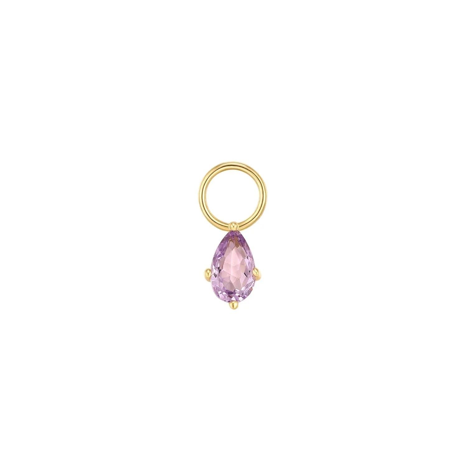 Gold ring with amethyst teardrop pendant from Amethyst Pear Shaped Hoop Charm collection