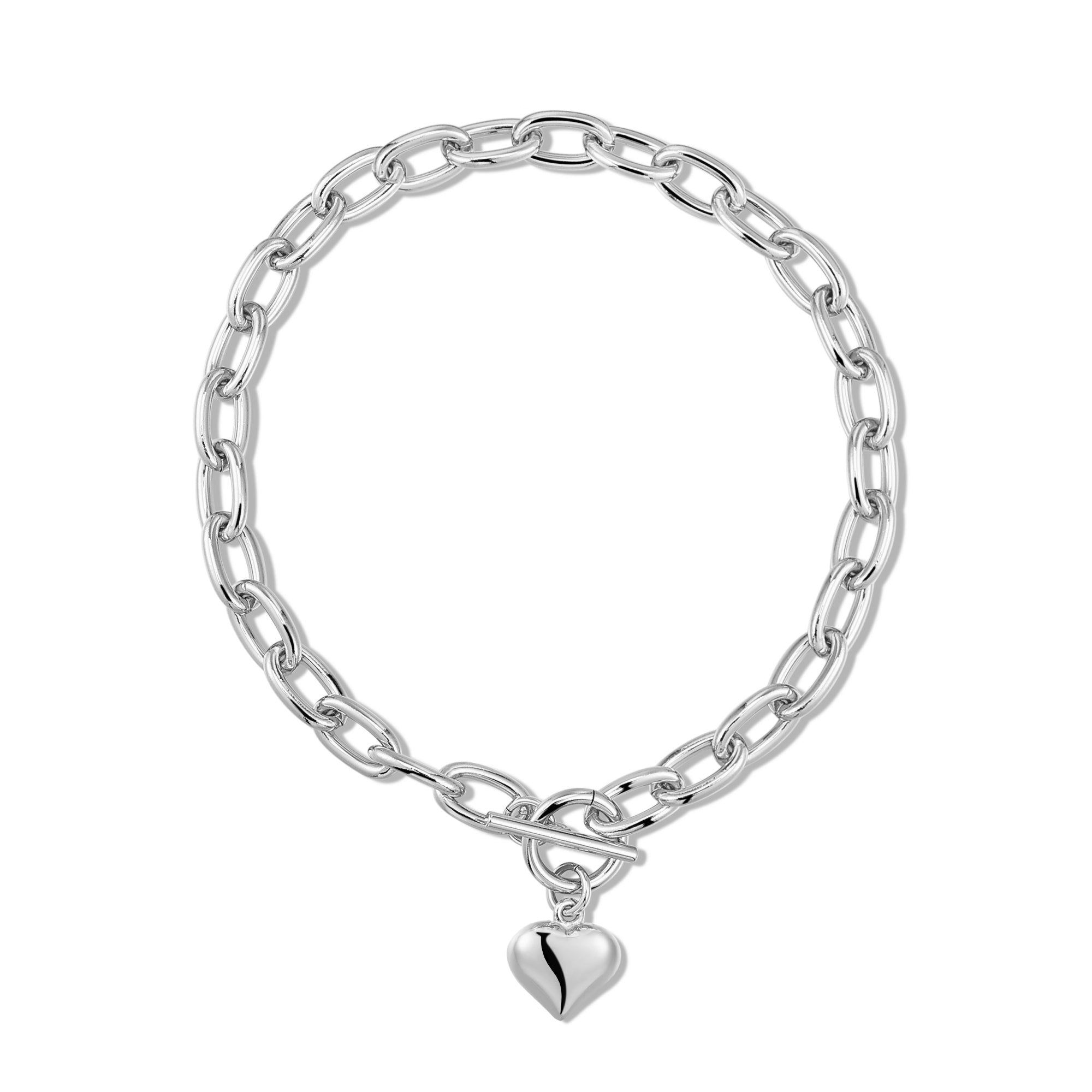Silver chain-link bracelet with heart charm from Alana Puffy Heart Charm Necklace collection