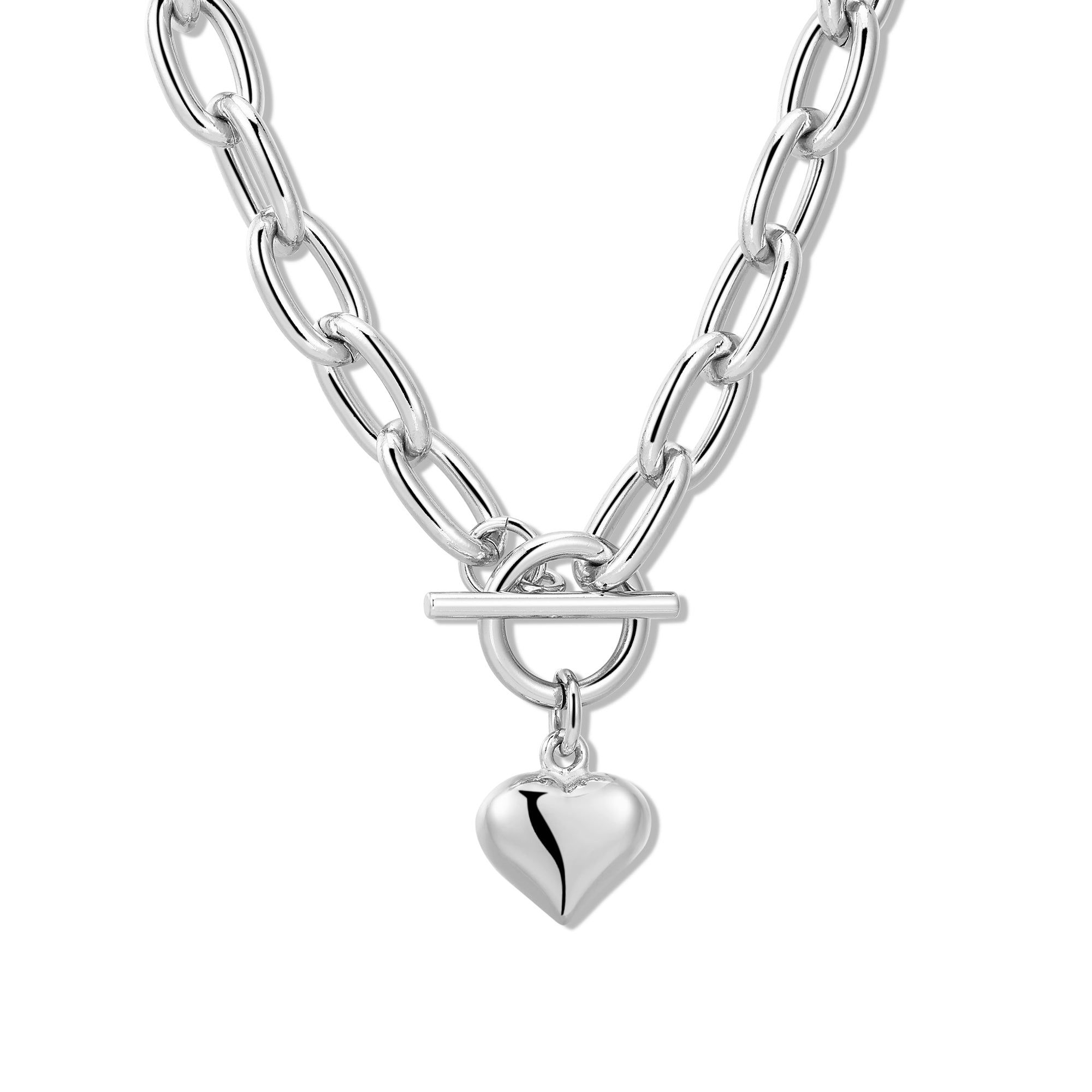 Alana Puffy Heart Charm Necklace with silver chain and cute heart pendant