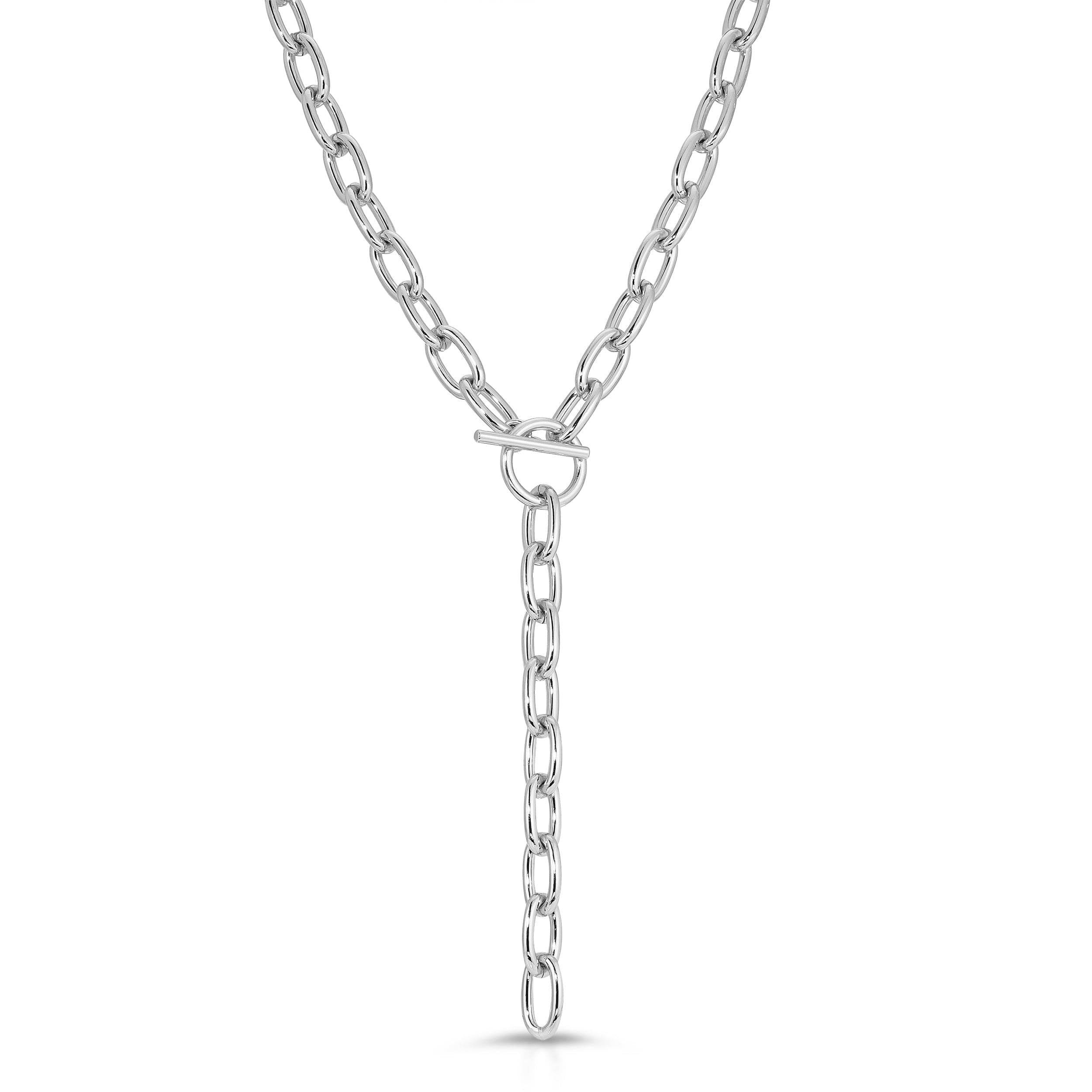 Alana Toggle Lariat Necklace with shiny silver chain and toggle clasp perfect for any style