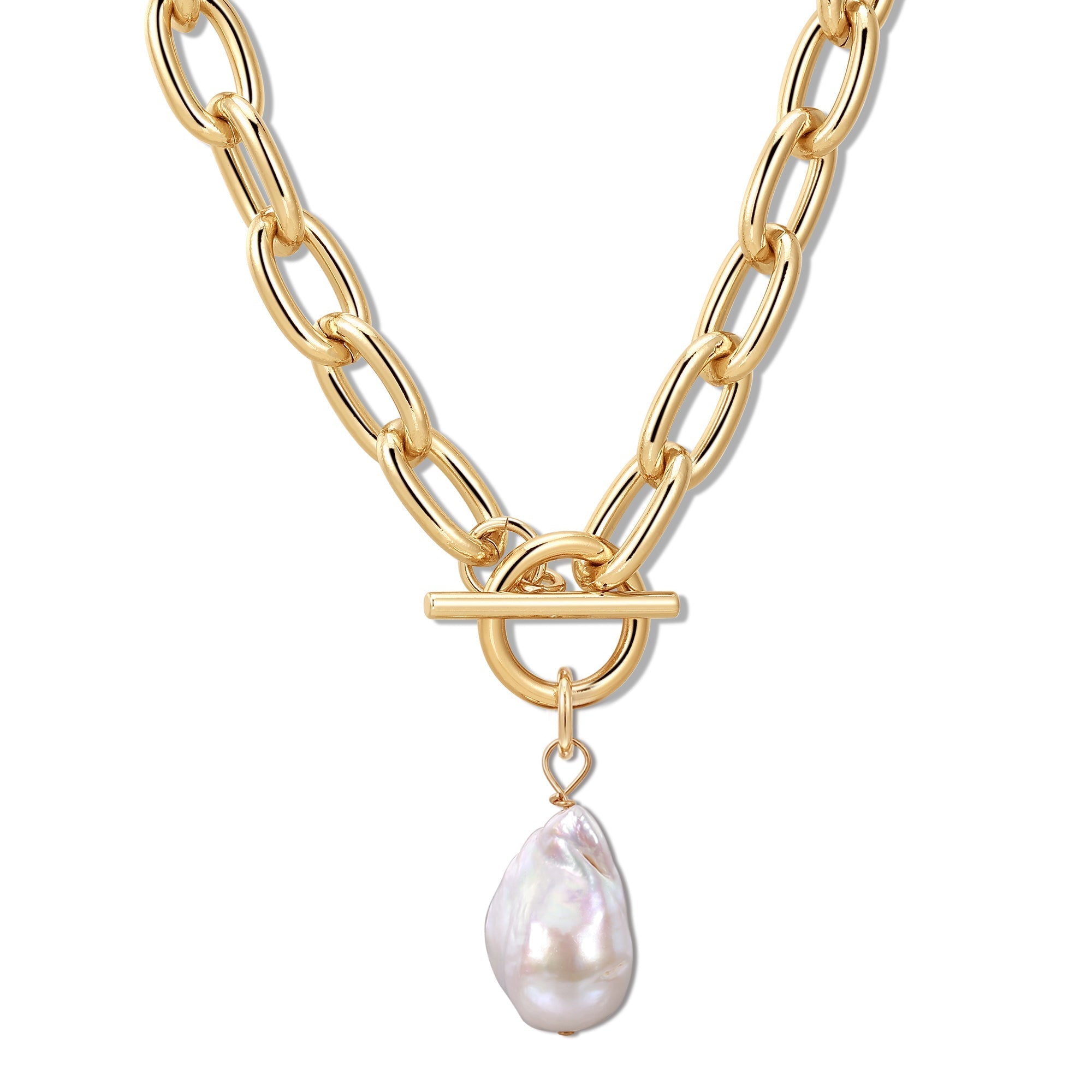 Gold chain necklace with a baroque pearl pendant from Alana XL Baroque Pearl Pendant Necklace