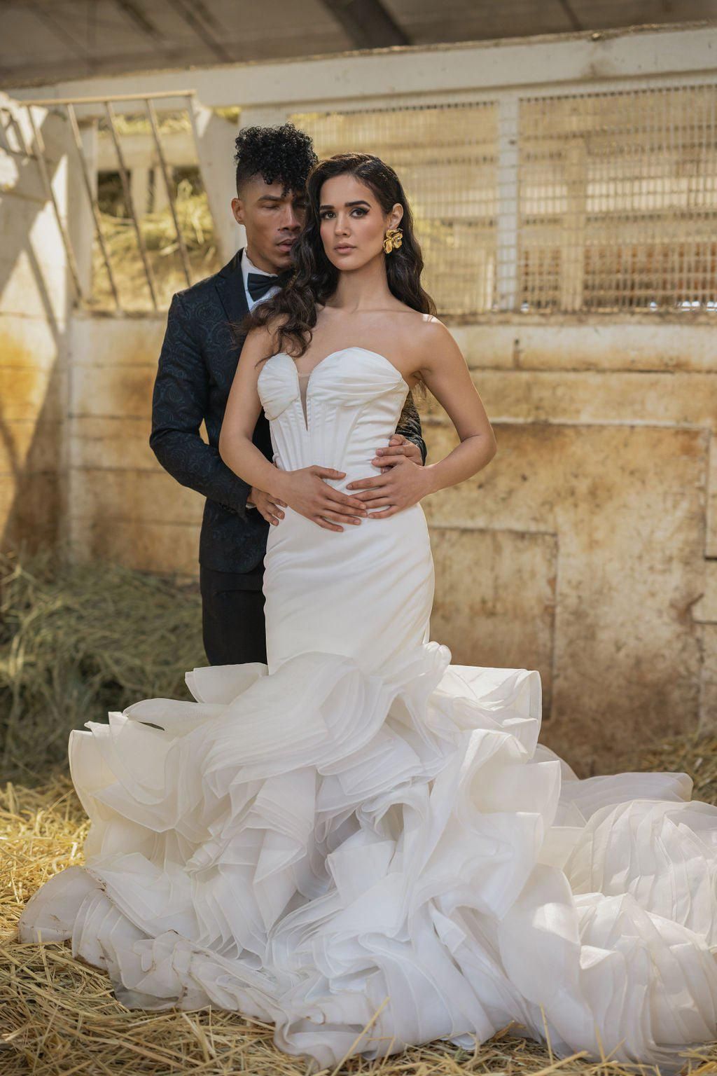 Elegant wedding attire featuring Bennett Earrings for a perfect bridal look