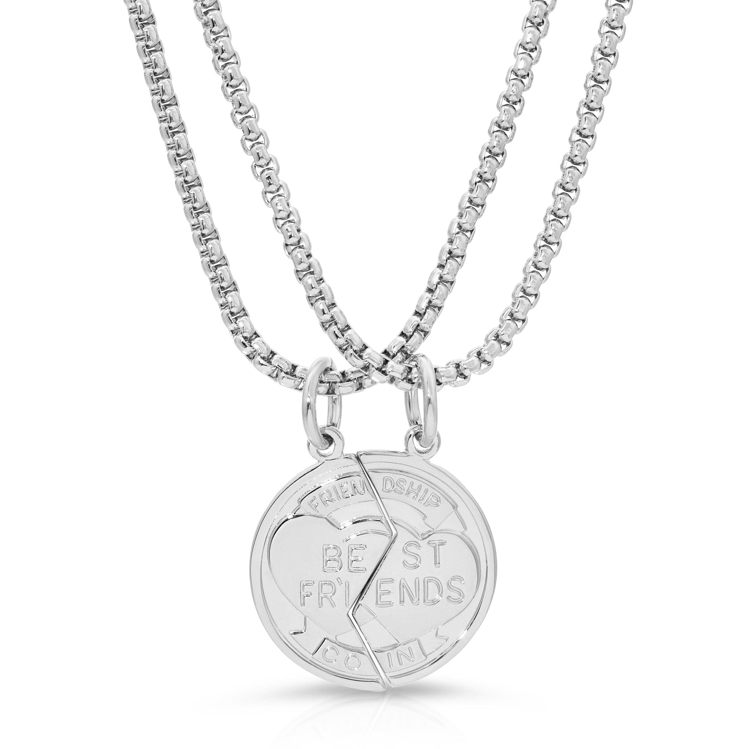 Silver friendship necklaces with coin charms from the Best Friend Coin Necklaces collection