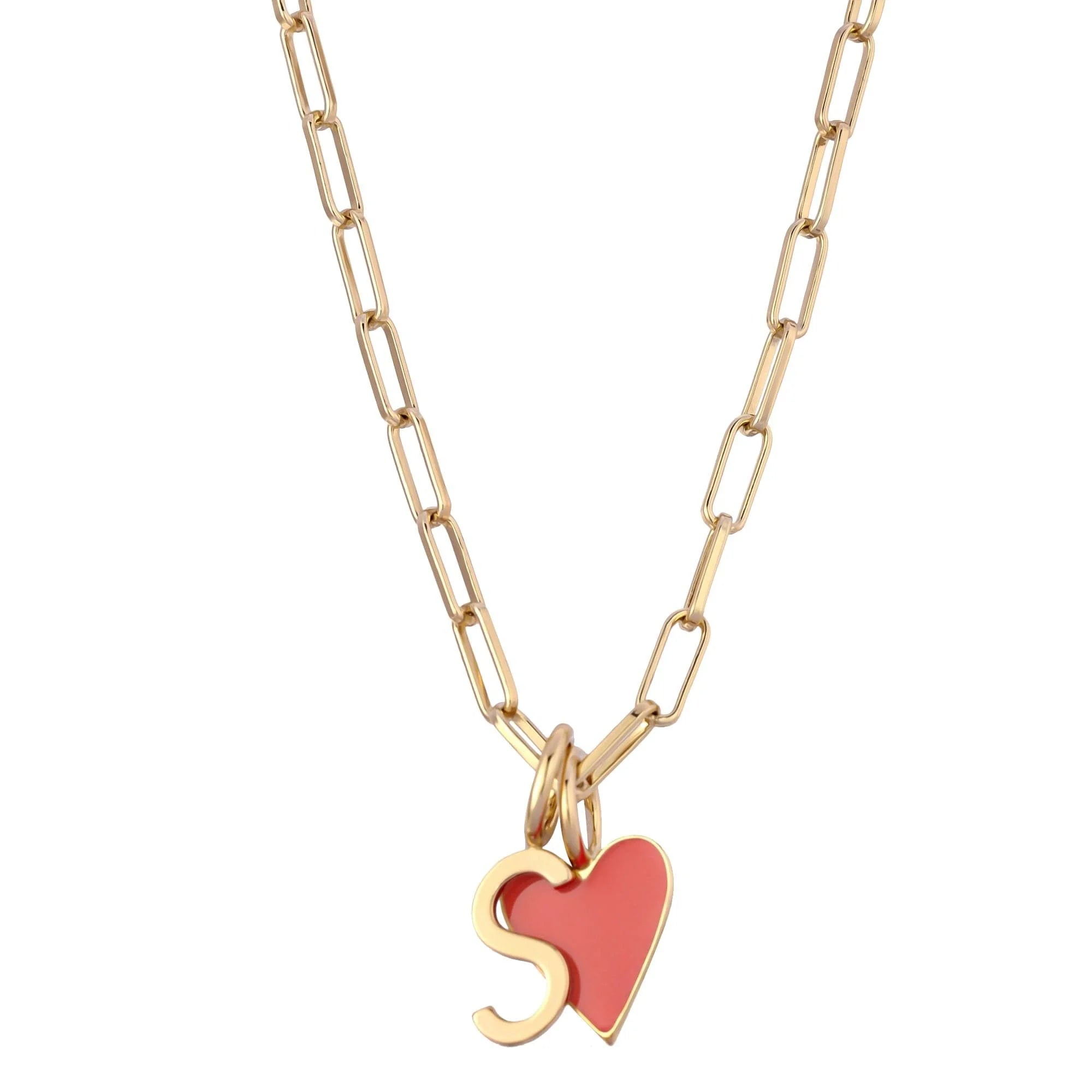Gold chain necklace with a heart and letter charm from Cara Red Enamel Charm Necklace