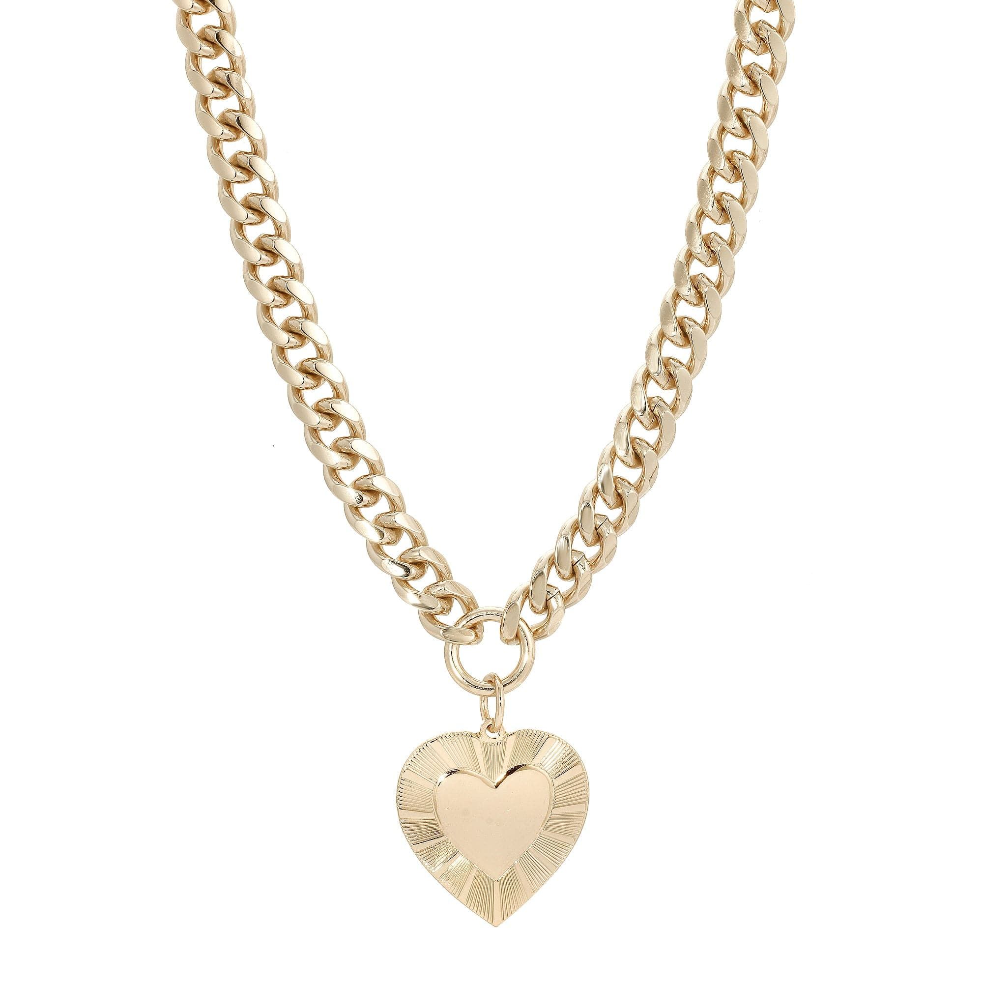 Gold chain necklace with a heart pendant from Curb Chain & Heart Pendant Necklace collection