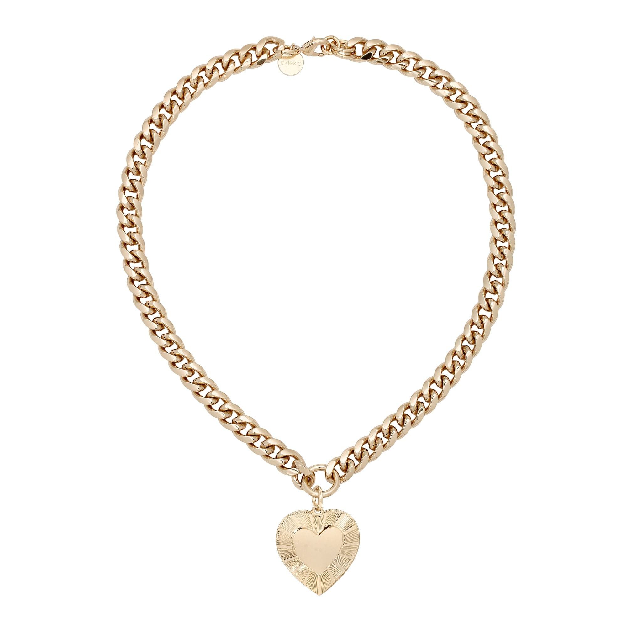 Gold chain necklace with heart pendant from Curb Chain & Heart Pendant Necklace collection