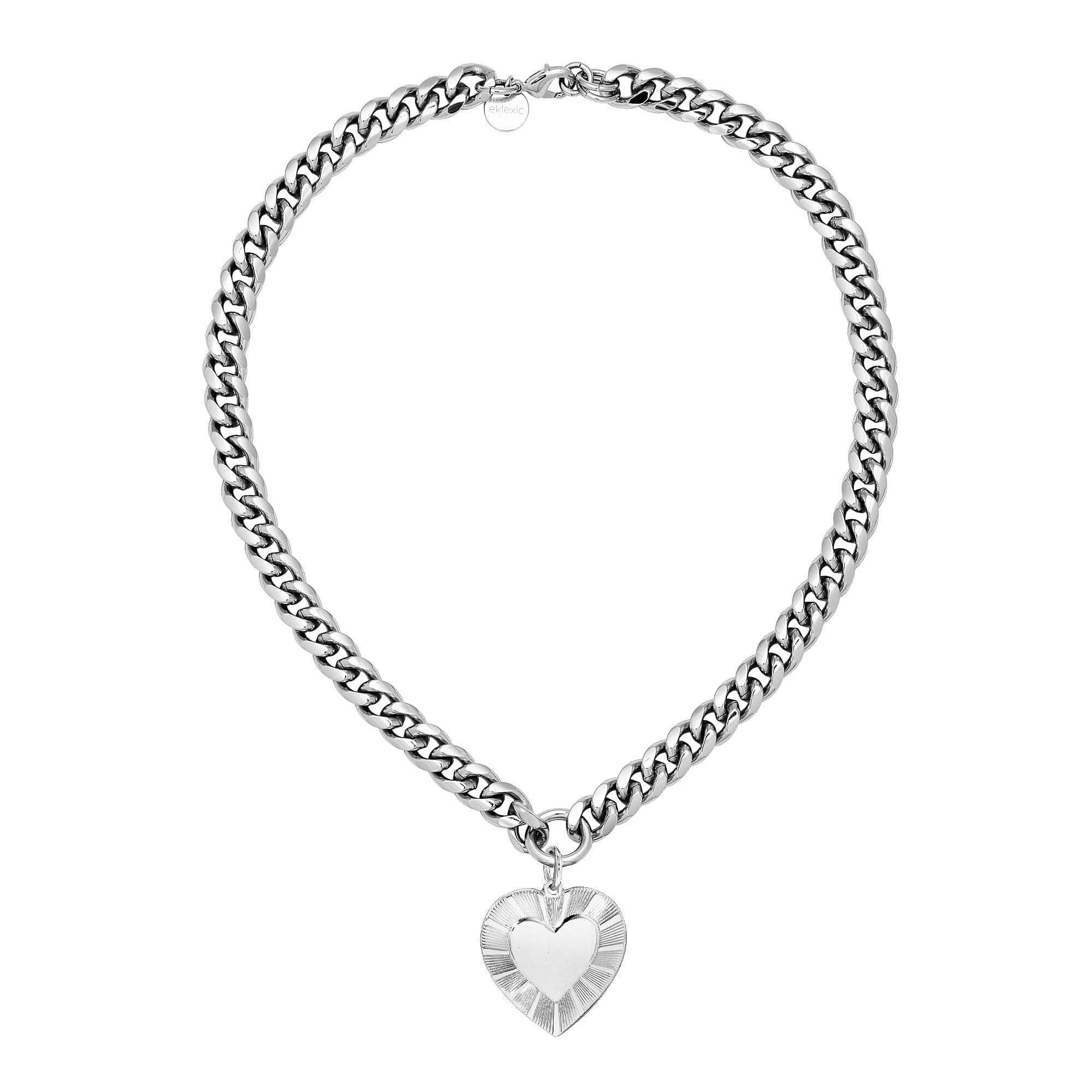 Silver curb chain necklace with a heart pendant for a cute, stylish look