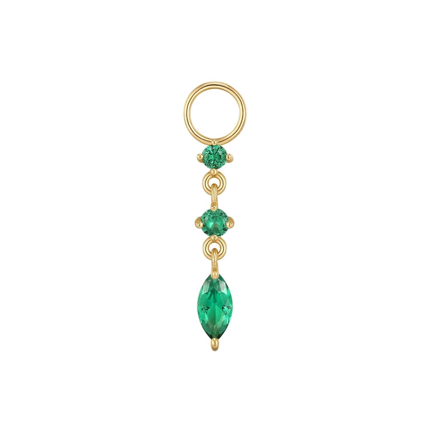 Gold and emerald pendant on CZ Drip Hoop Charm jewelry piece