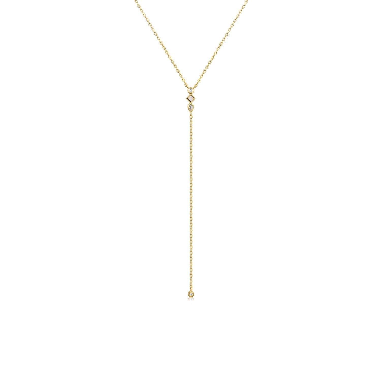 Gold Y-shaped chain necklace with diamond accents from CZ & Opal Thin Chain Lariat
