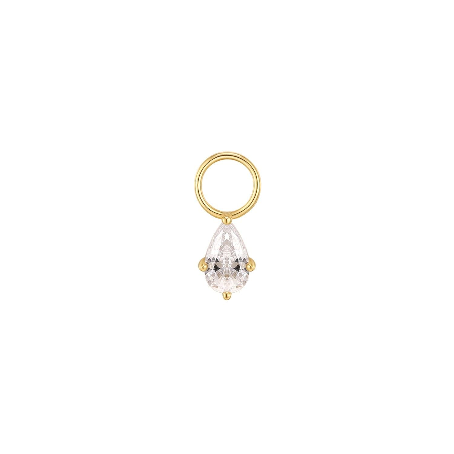Gold ring with teardrop crystal pendant from CZ Pear Shaped Hoop Charm product