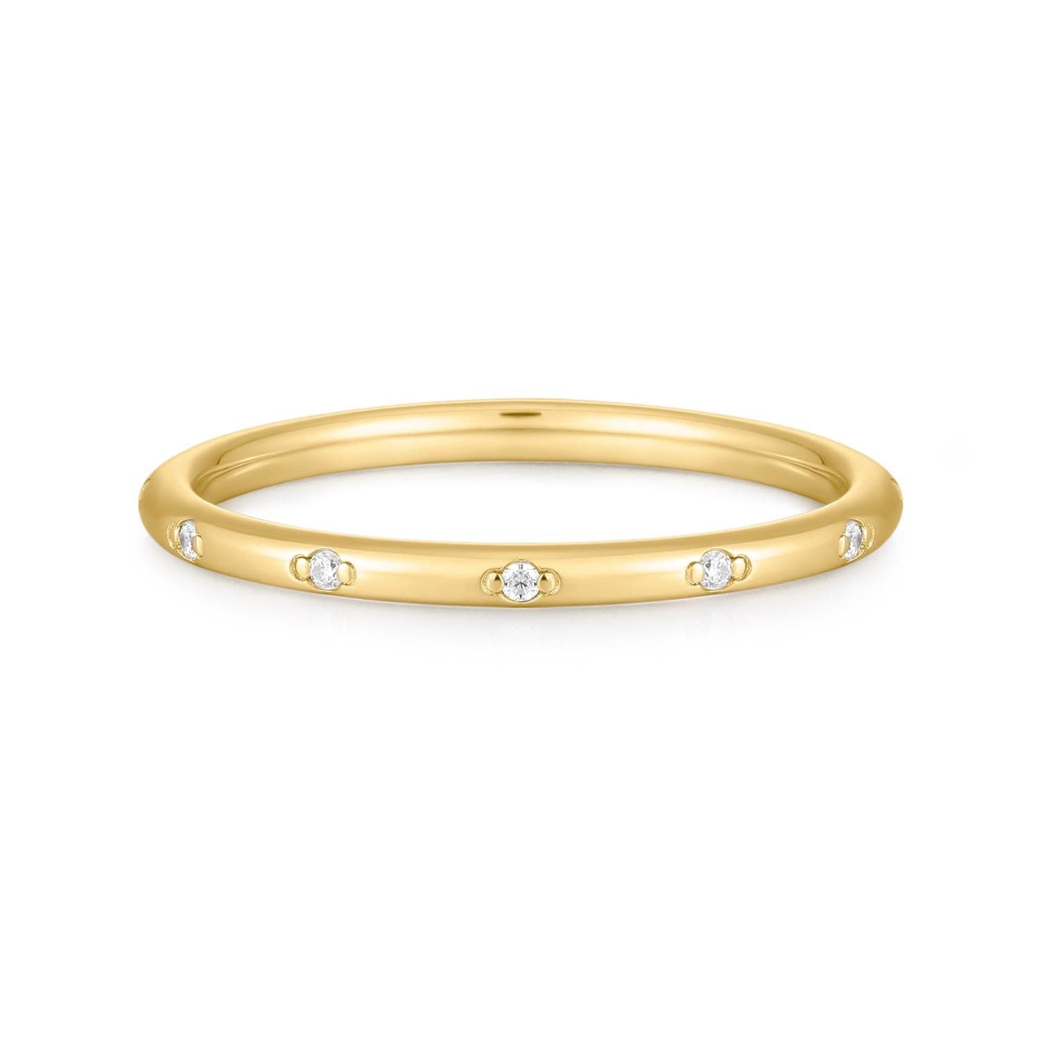 CZ Studded Thin Gold Ring with Embedded Diamonds for a stylish touch