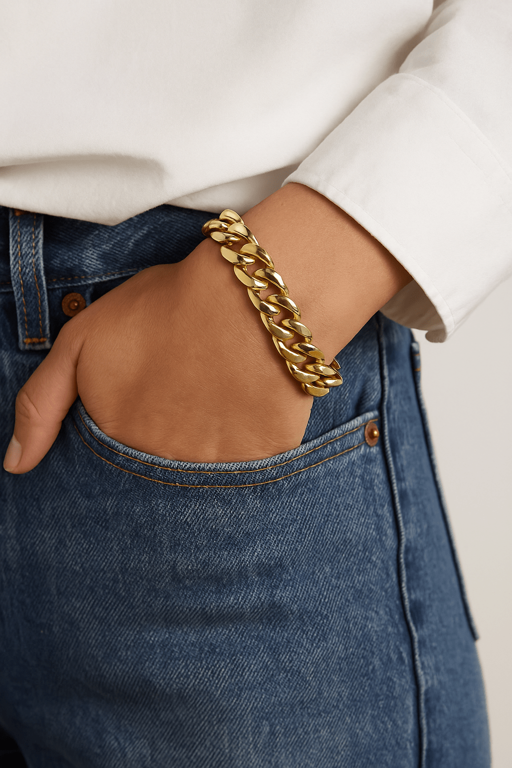 Valentina Bracelet double-row gold Cuban link bracelet on wrist