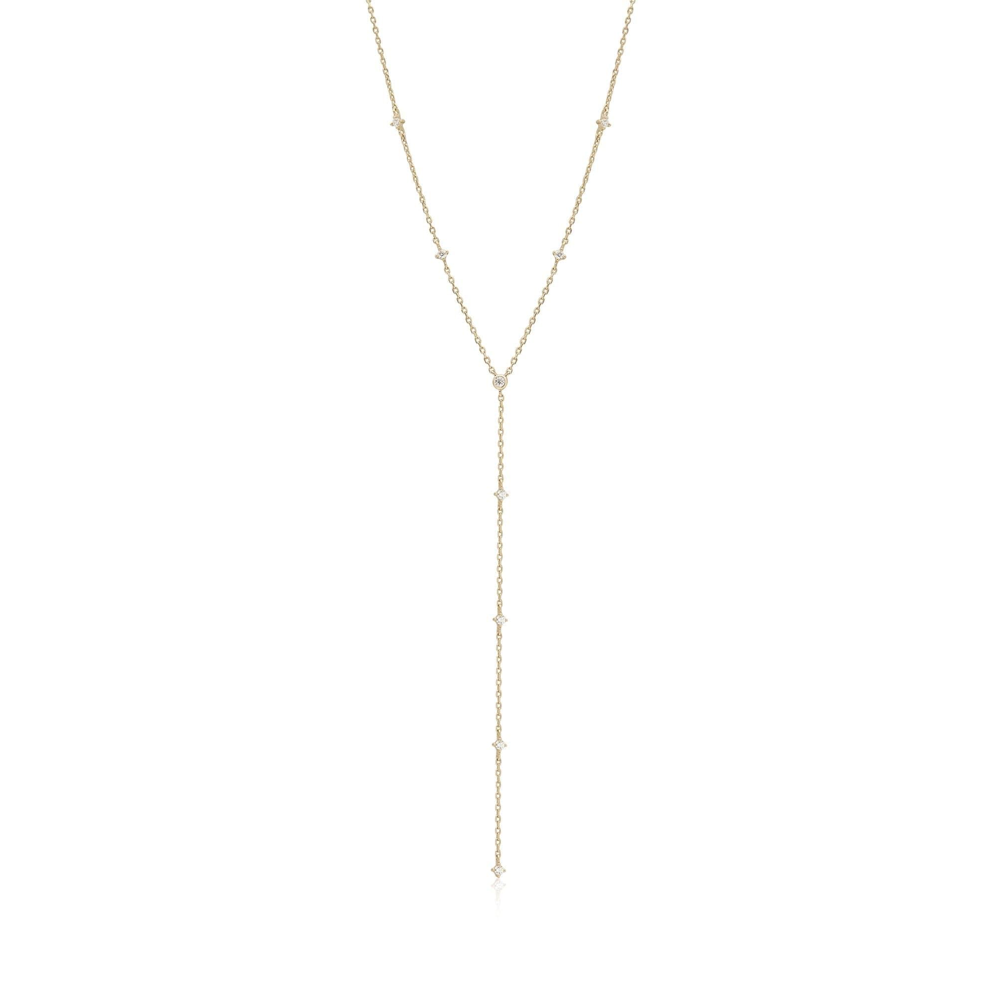 Yellow gold lariat necklace with small diamond accents from Diamond Studded Lariat collection