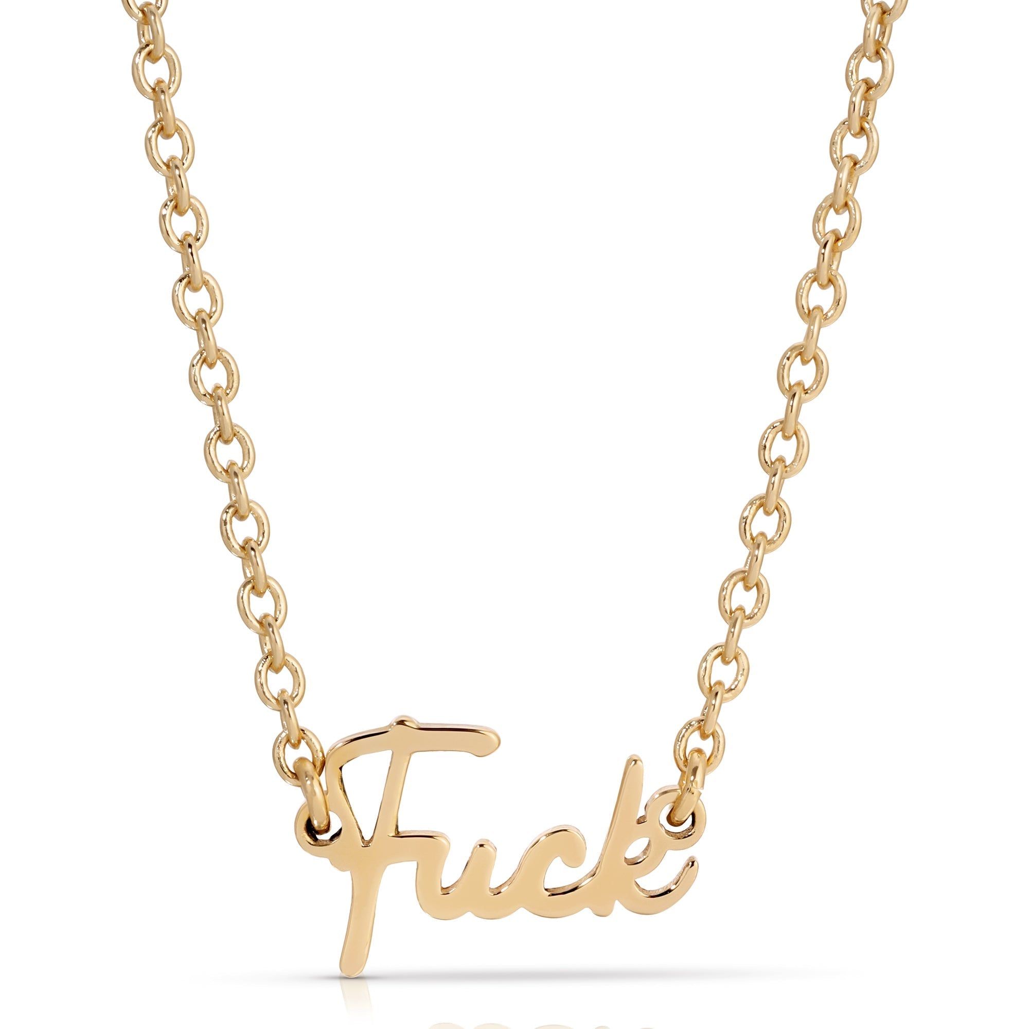 Gold chain necklace with a bold Fuck pendant from Dainty Script Fuck Necklace collection