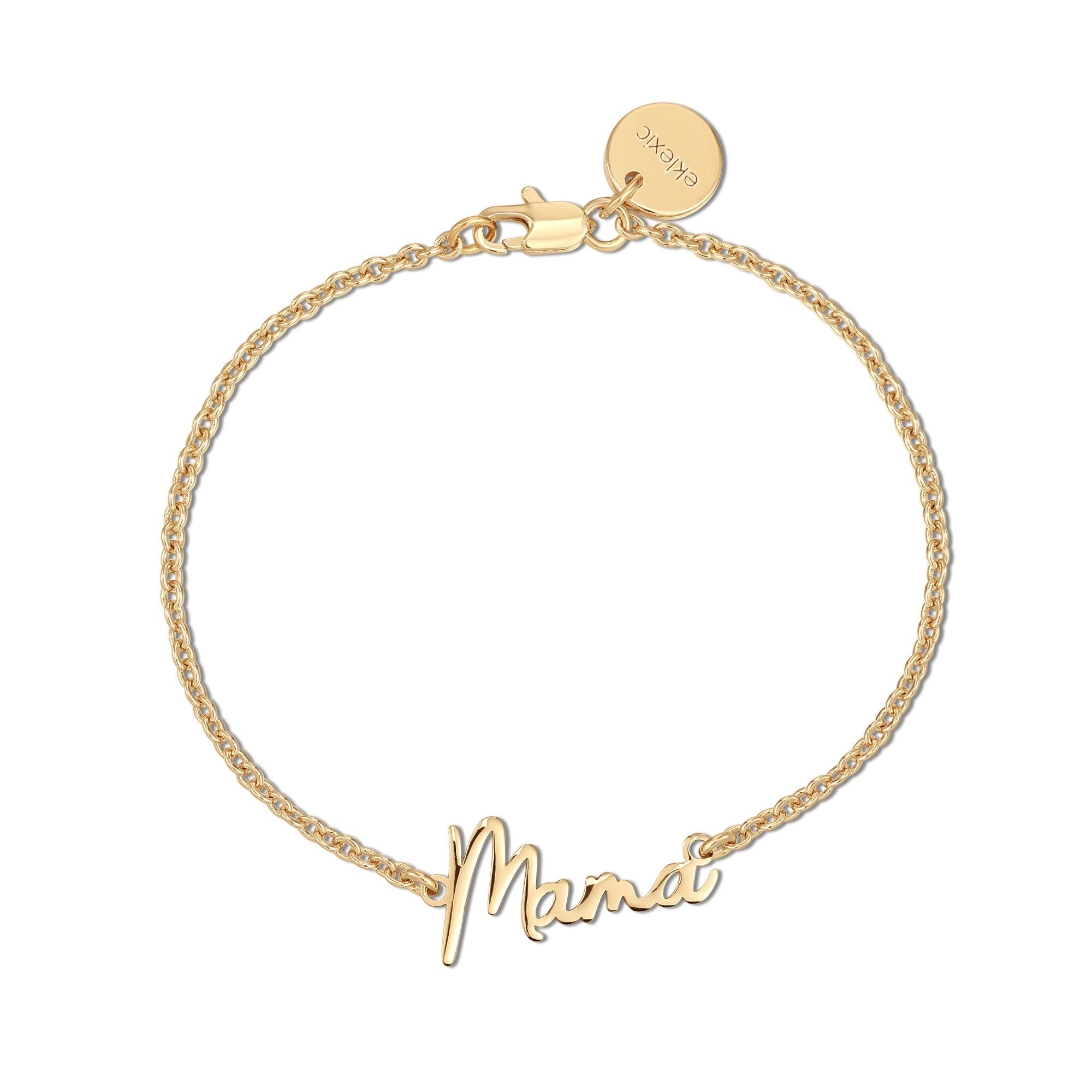 Gold Mama bracelet from Dainty Script Mama collection, perfect for moms and loved ones