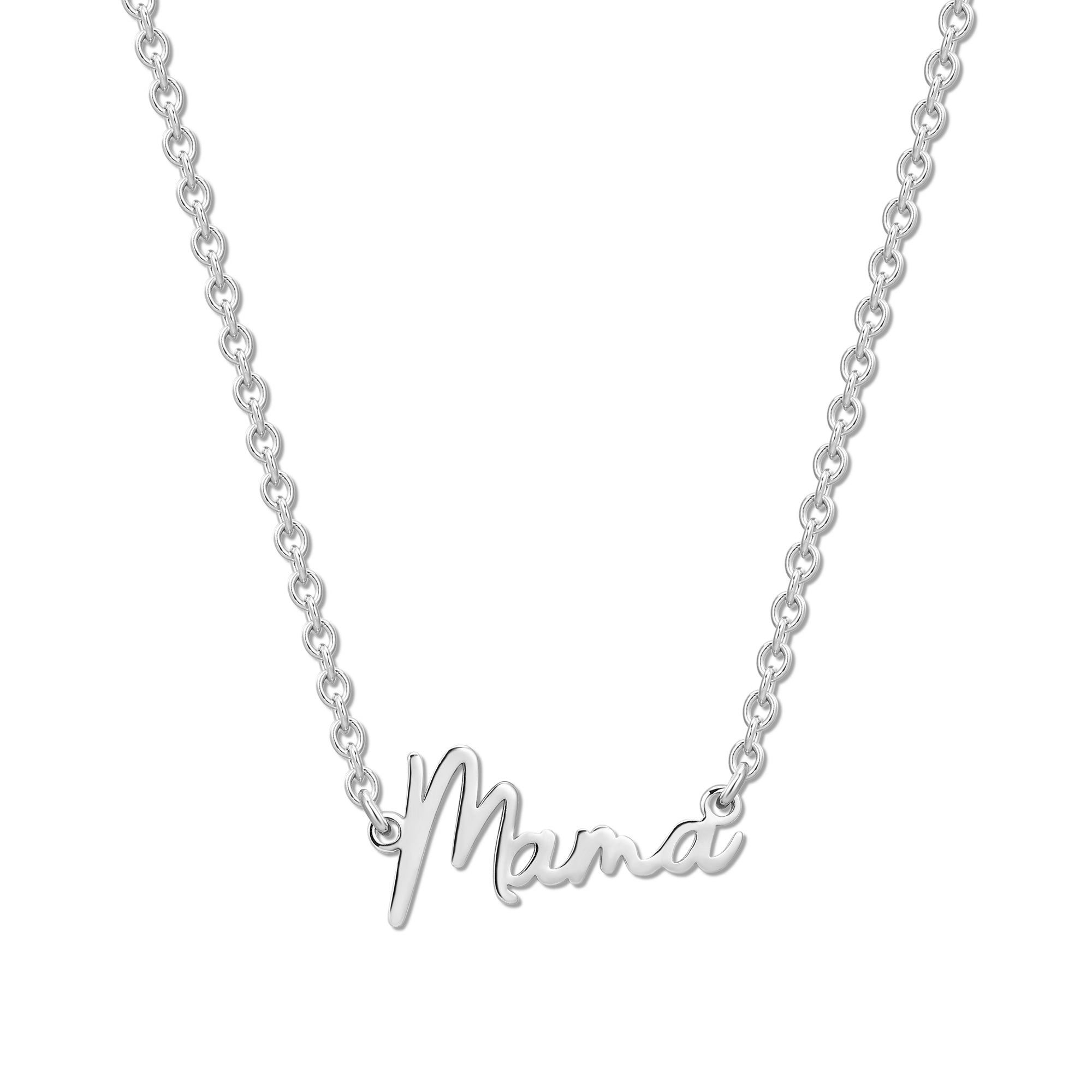 Silver Mama necklace in Dainty Script style, perfect for everyday wear