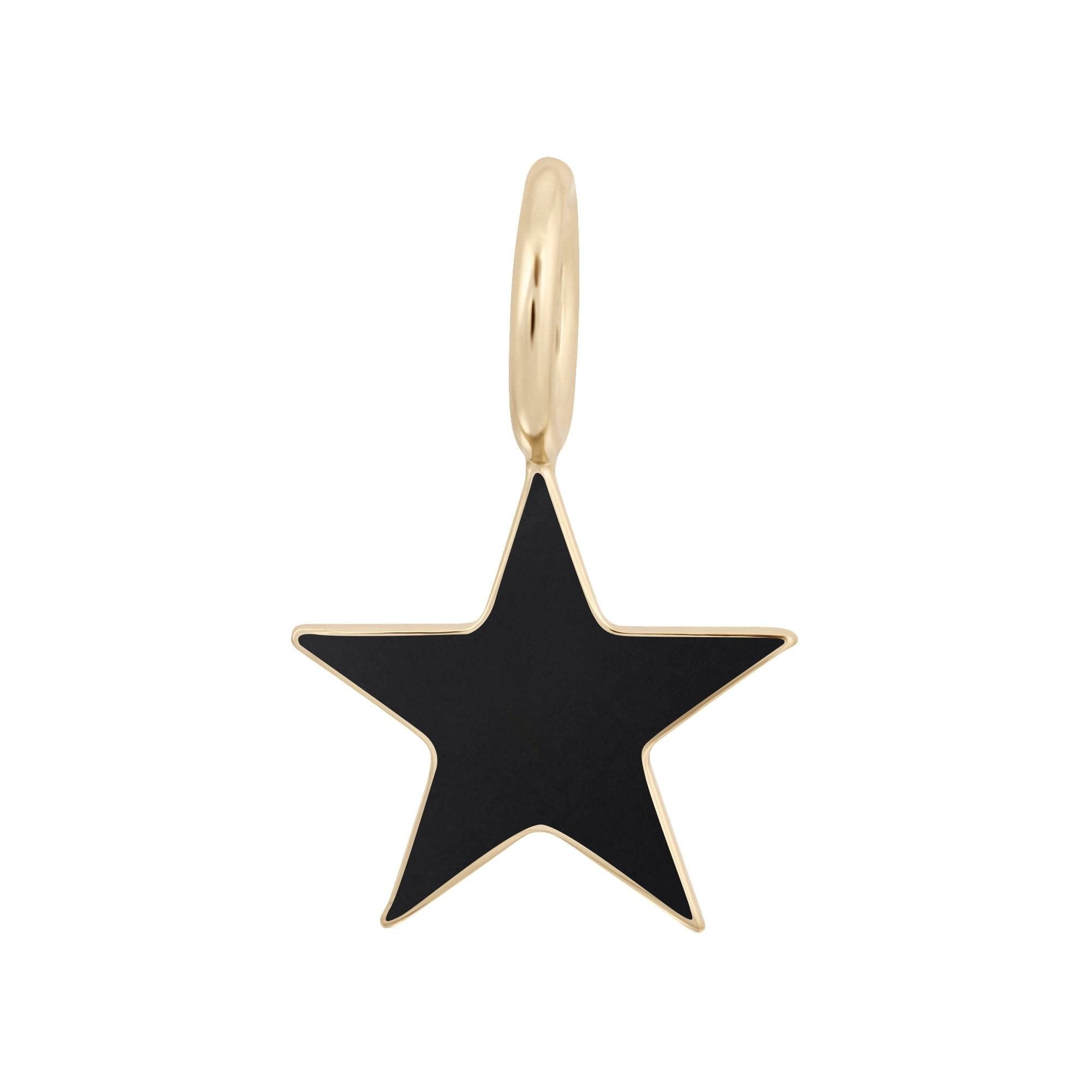 Gold-trimmed black star pendant from Enamel Samara Charm displayed beautifully