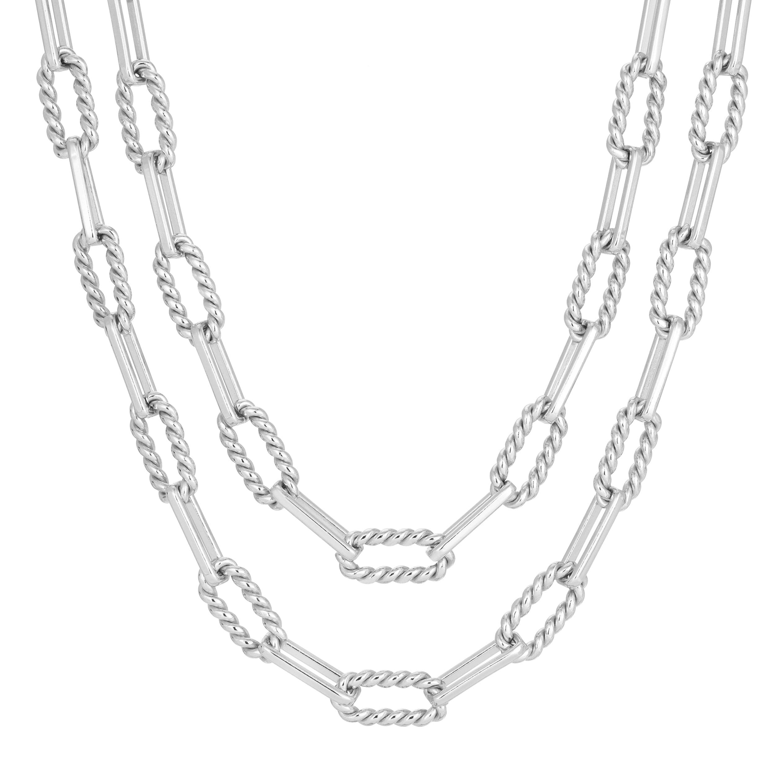 Silver twisted-link chain necklaces shown on the Enzo Double Layer Necklace model