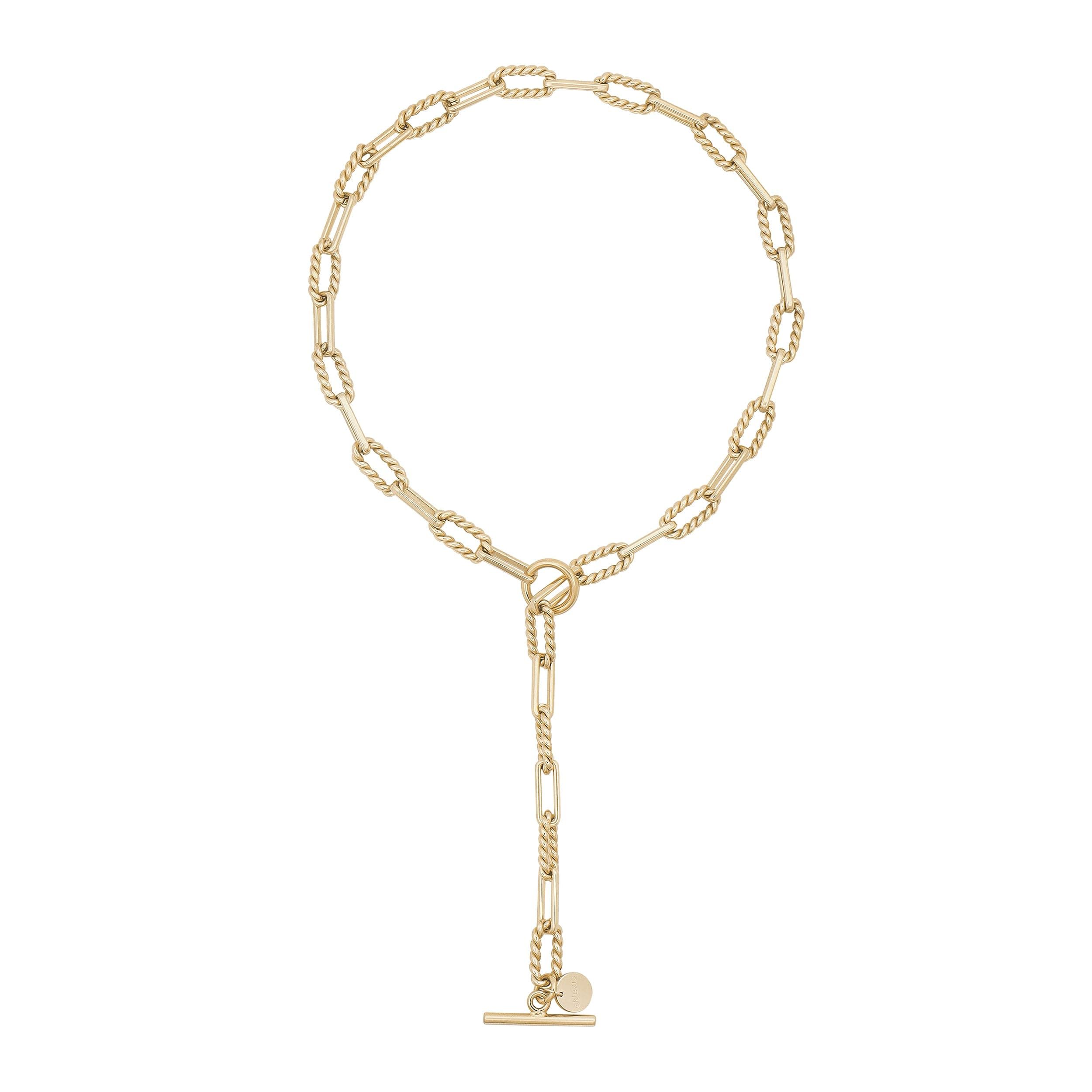 Gold-toned chain link Enzo Toggle Convertible Lariat Necklace with T-bar closure