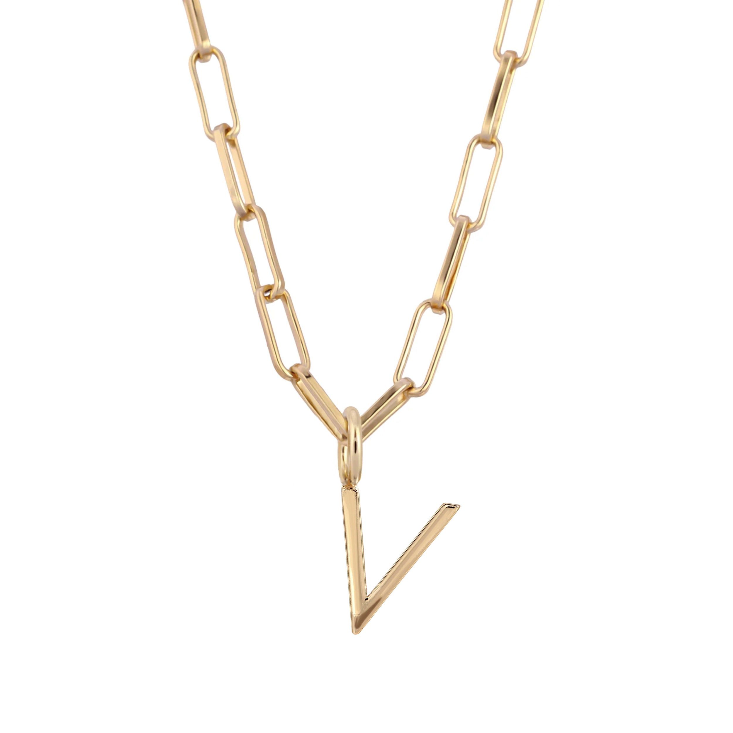 Essential Letter Charm Necklace - GOLD / V / 16’’ - Charm Necklaces