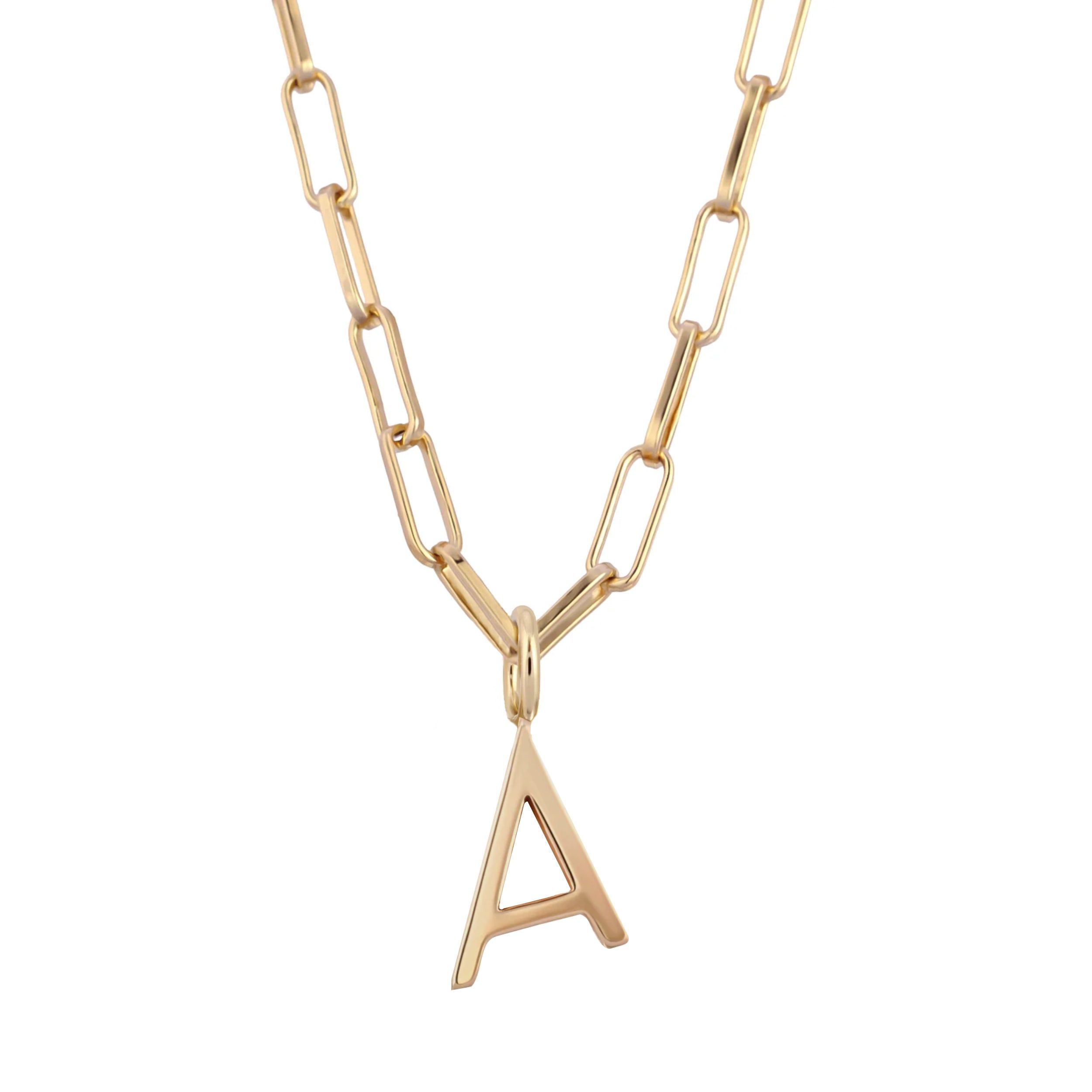 Gold-tone paperclip chain necklace with initial A pendant for the Essential Letter Charm Necklace
