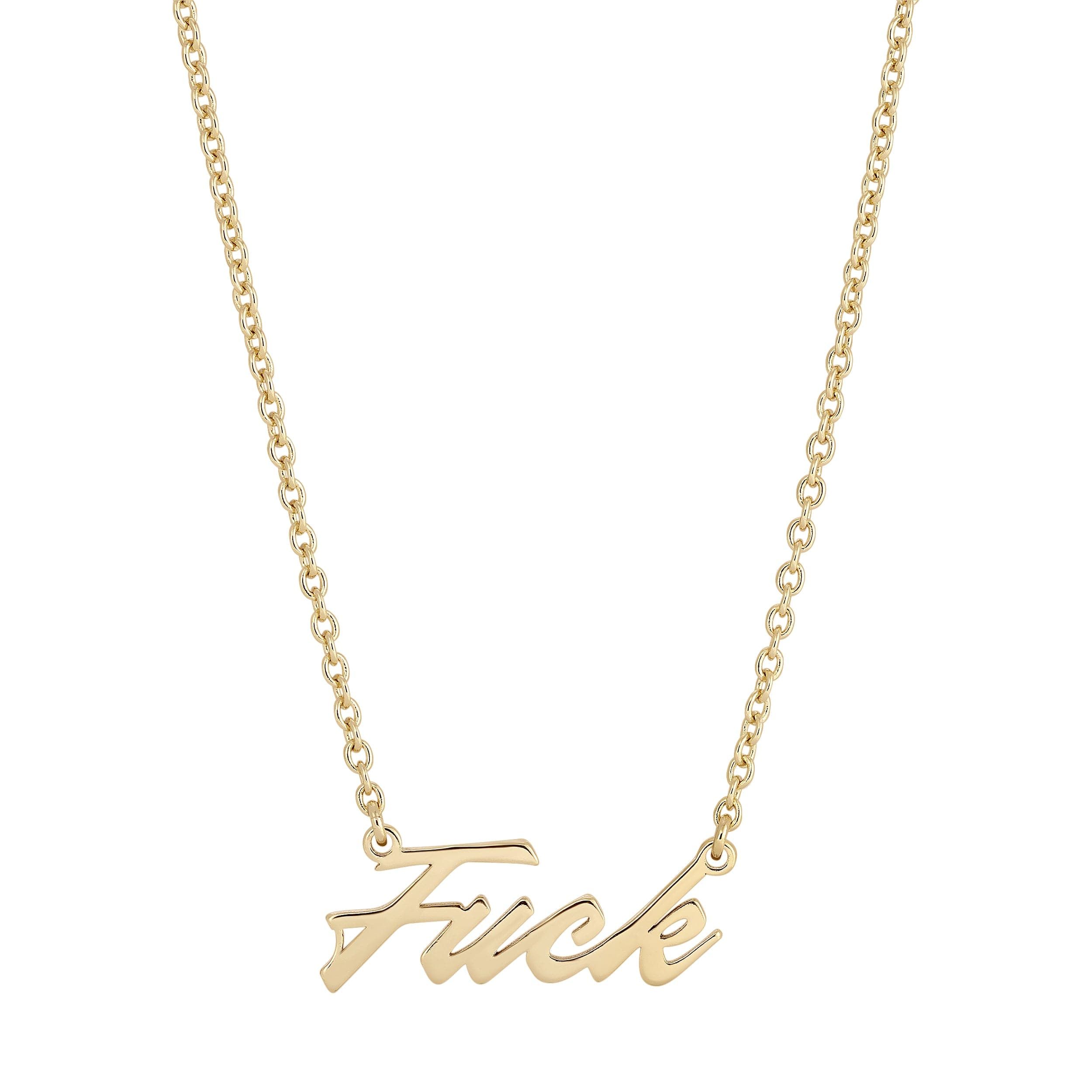 Gold necklace featuring a stylish cursive pendant for the F*** Necklace product
