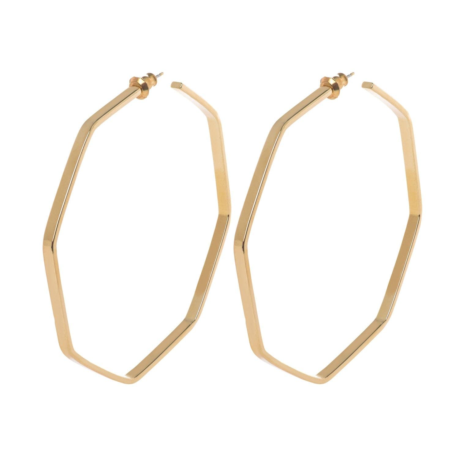 Gold geometric hoop earrings from the Jerry Hoops collection showing trendy style