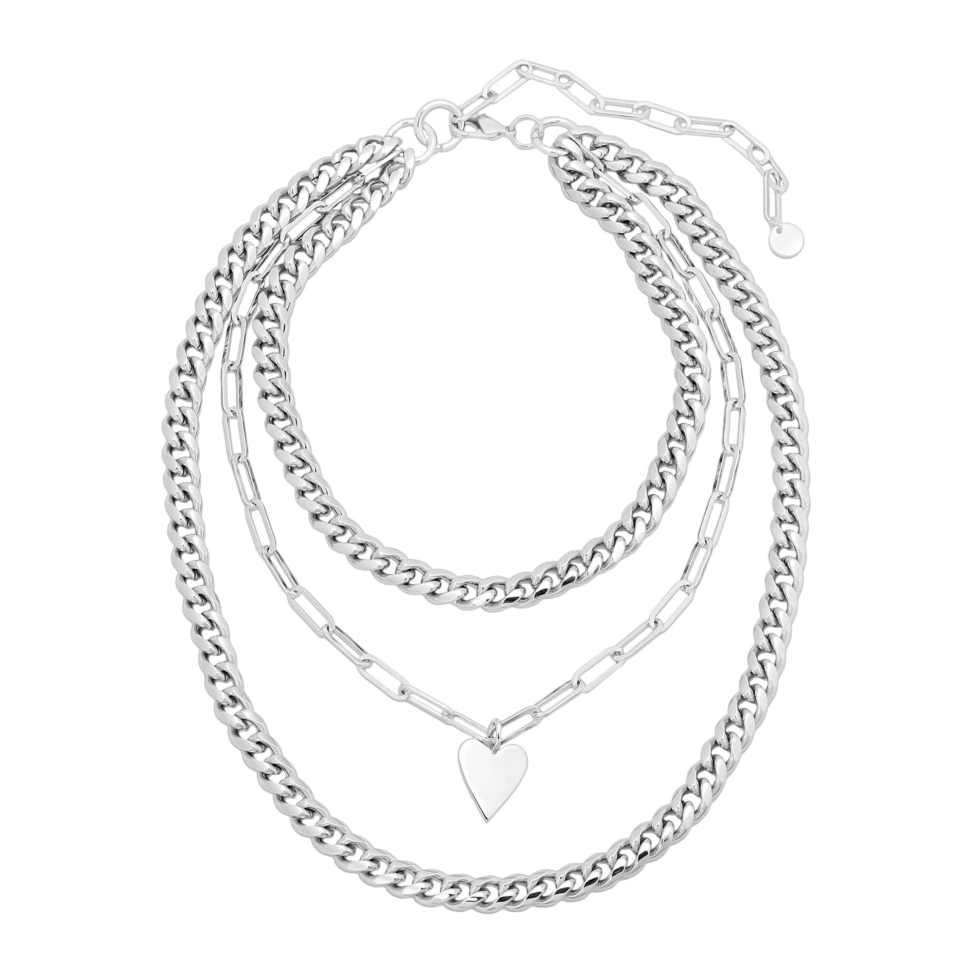 Silver layered chain necklace with heart pendant from Kingston Necklace collection