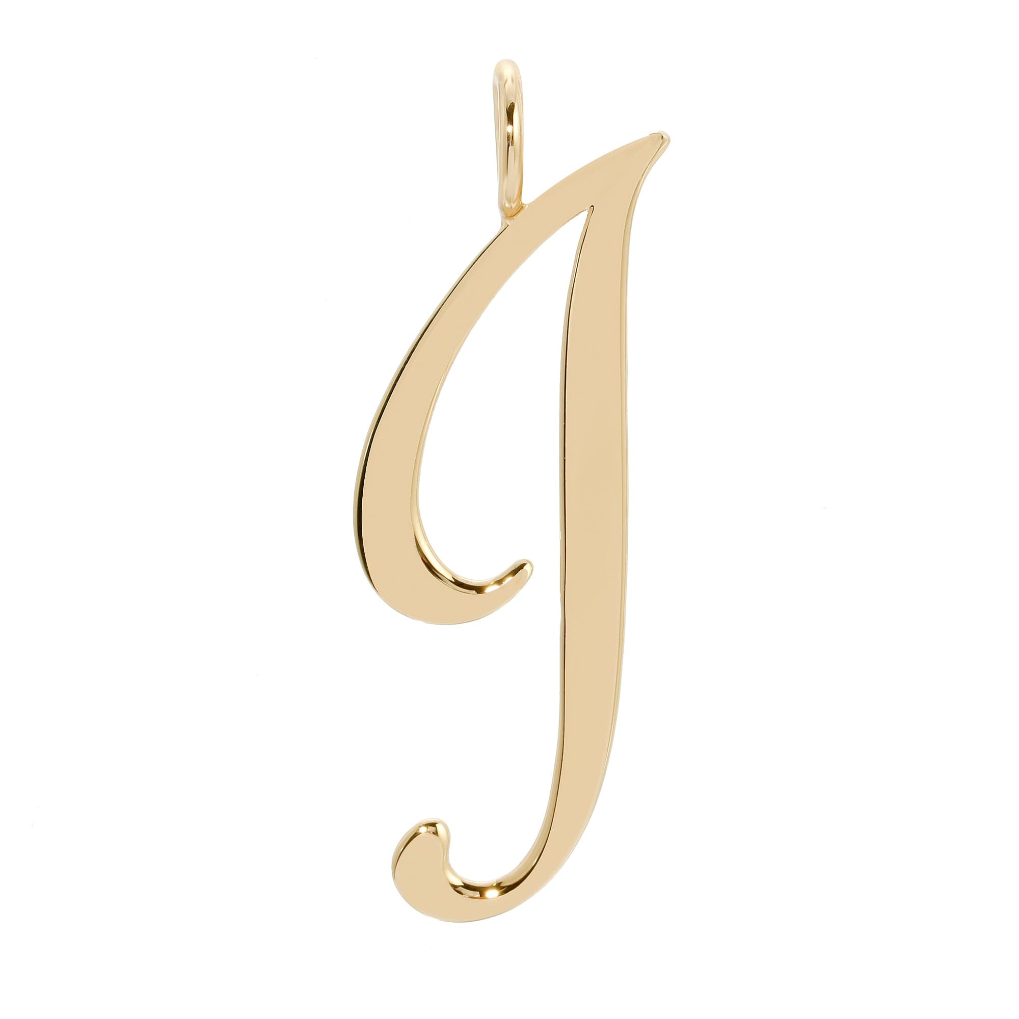 Gold cursive letter J pendant from Large Letter Pendants collection shown in this image