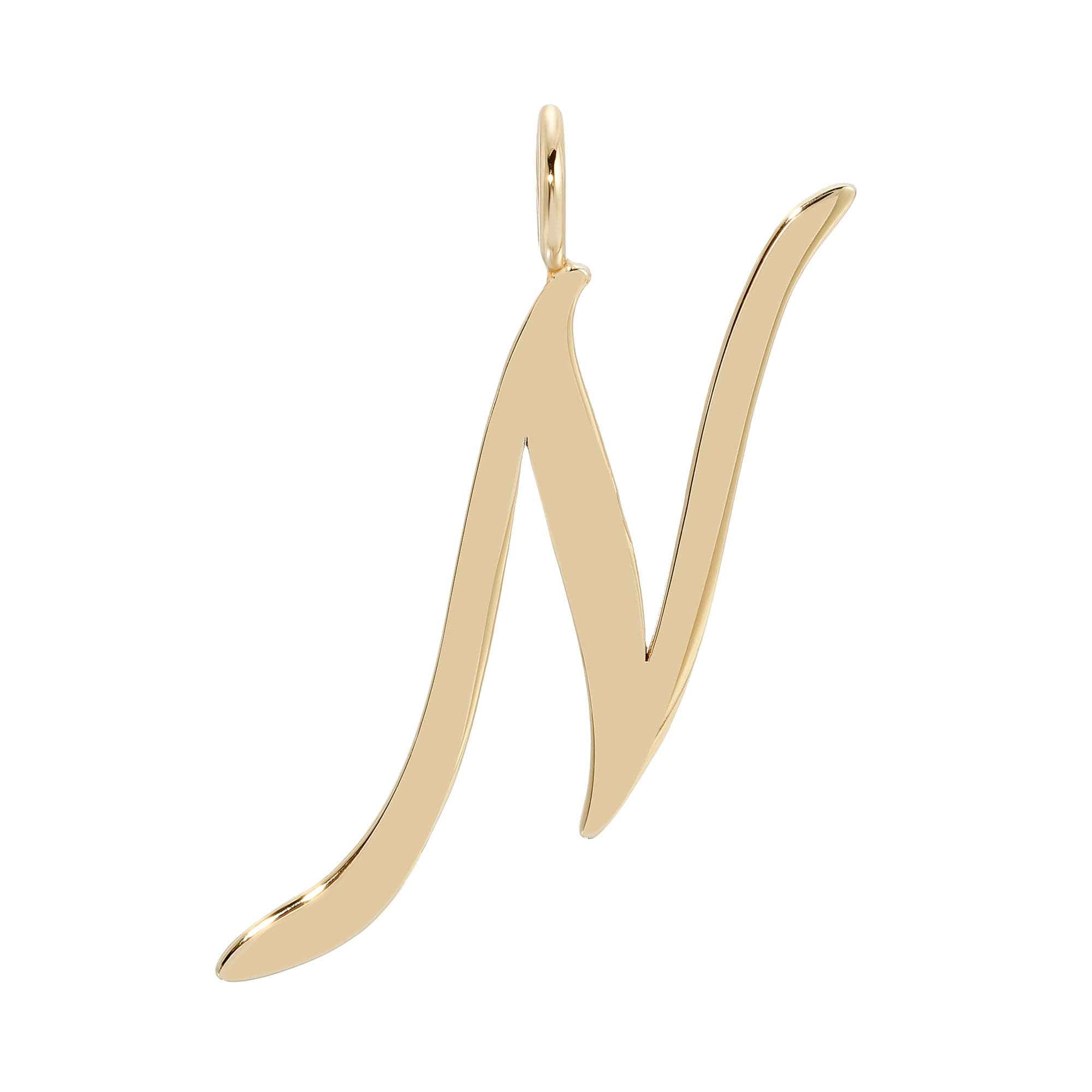Gold cursive letter N pendant from Large Letter Pendants collection