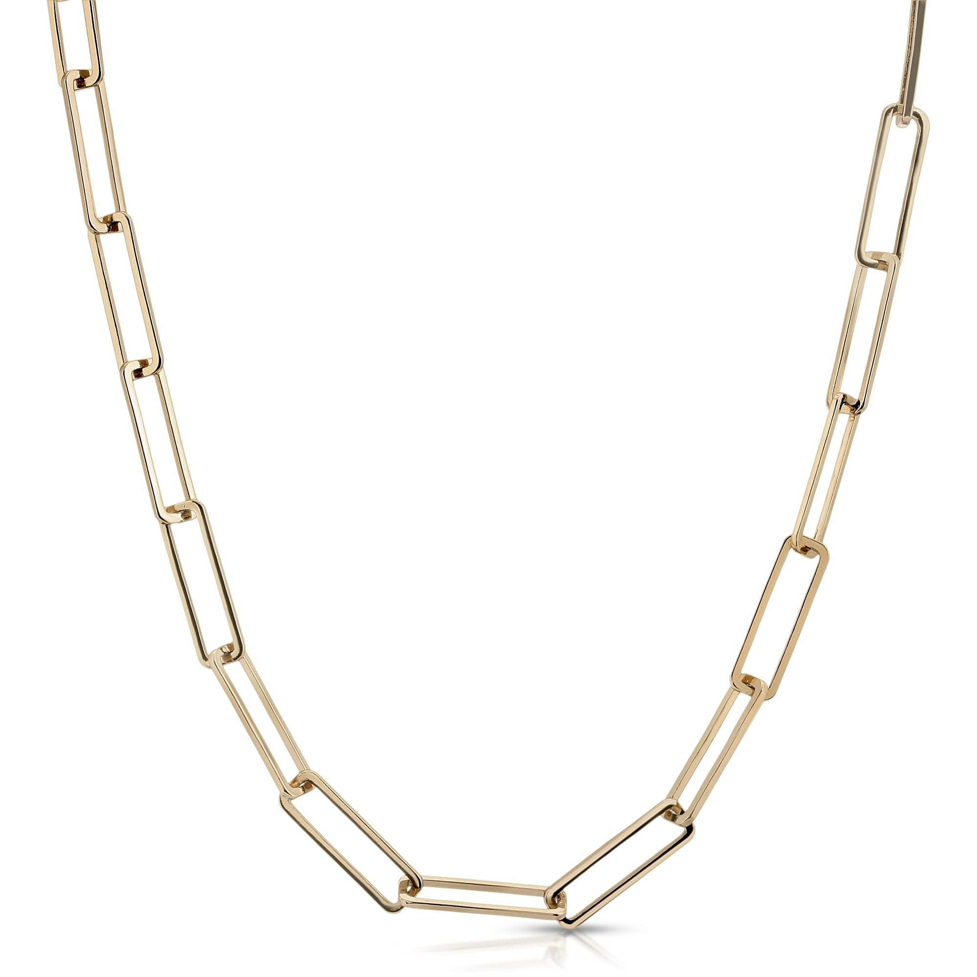 Gold rectangular link chain in a large rectangle link chain product shot