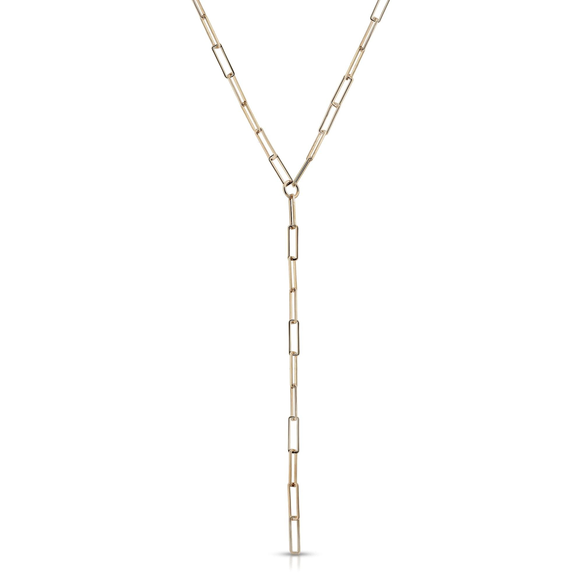 Gold-toned rectangular link Y-necklace from the Large Rectangle Link Lariat collection