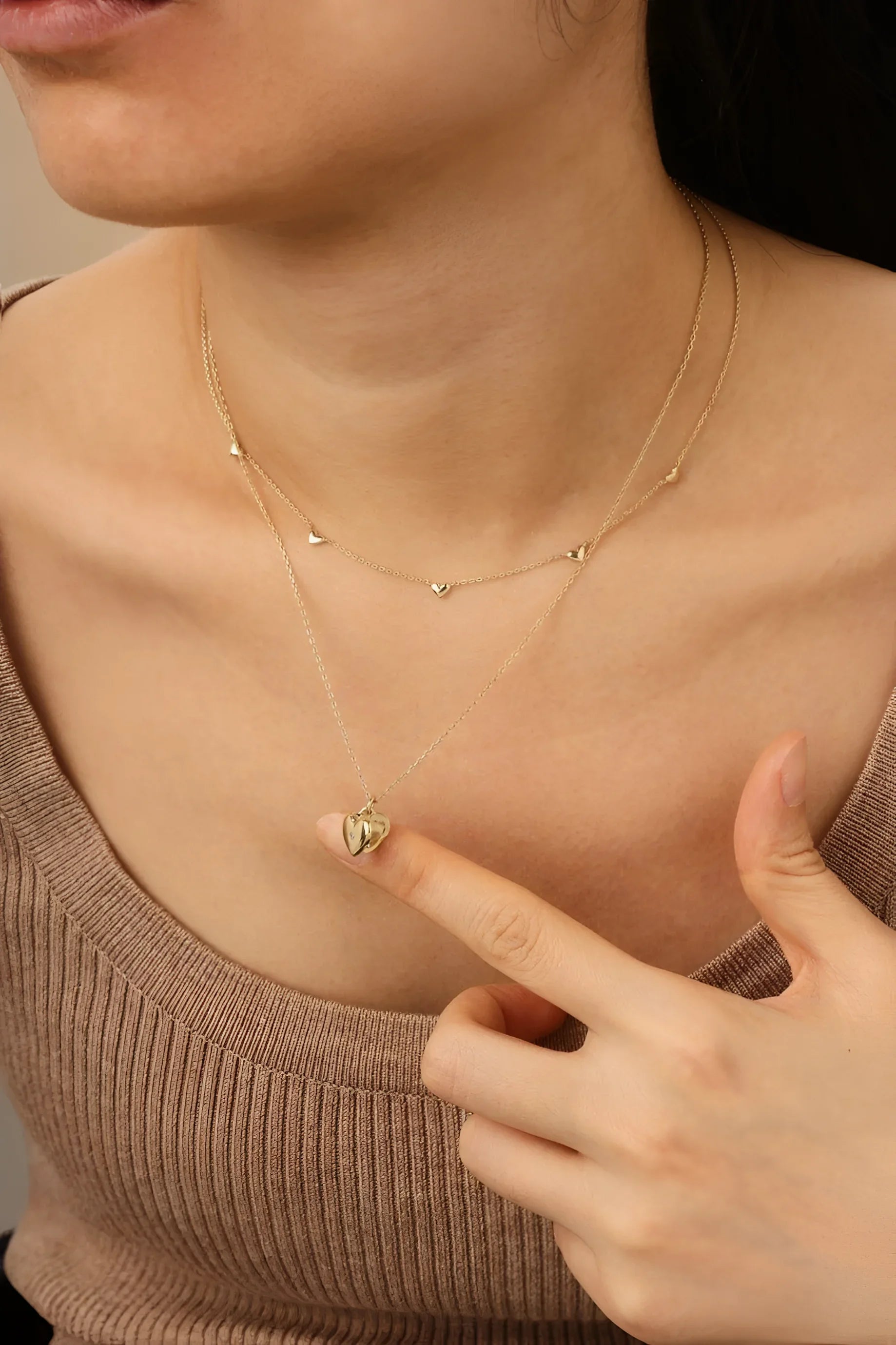Gold layered necklaces with Mini Heart Locket and CZ for stylish look