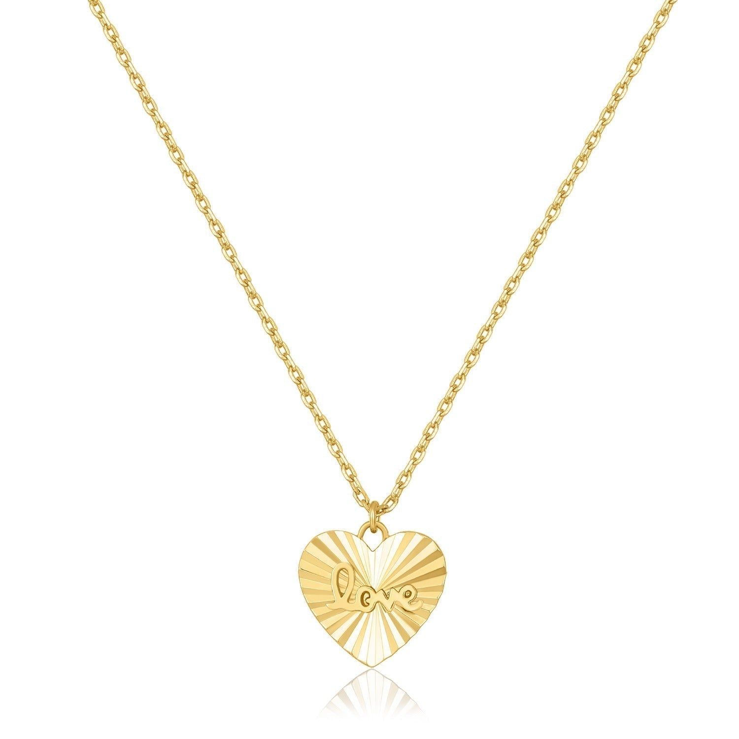 Gold heart-shaped Love pendant necklace with textured design for Mini Love Heart Charm Necklace
