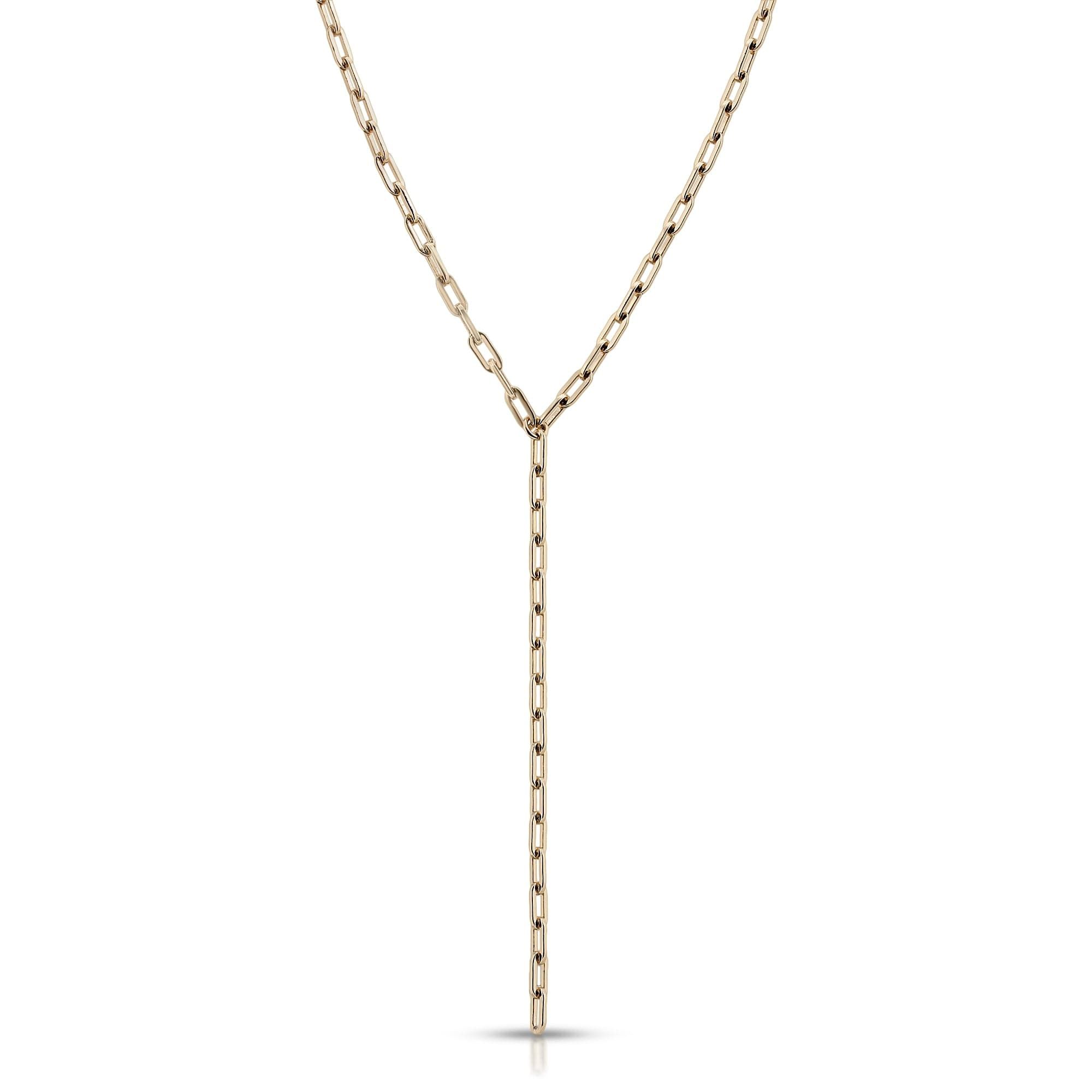 Gold-toned chain Y-necklace display for Medium Link Lariat jewelry piece
