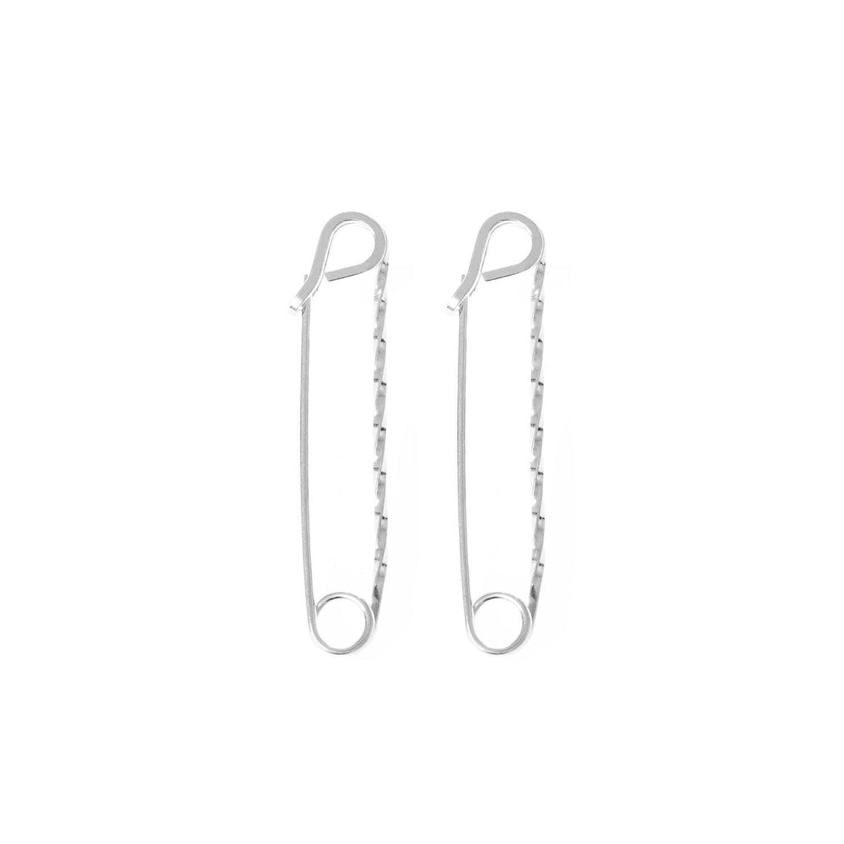 Silver Twisted Safety Pin Earrings on display, stylish and edgy accessory for any look