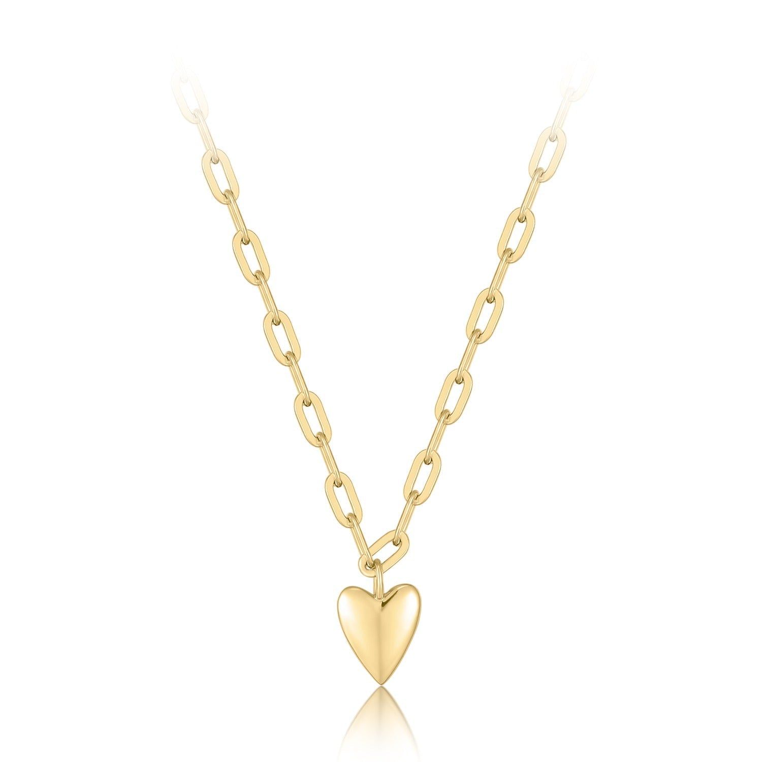 Gold chain necklace with puffed heart pendant from Micro Heart Charm Paperclip Necklace