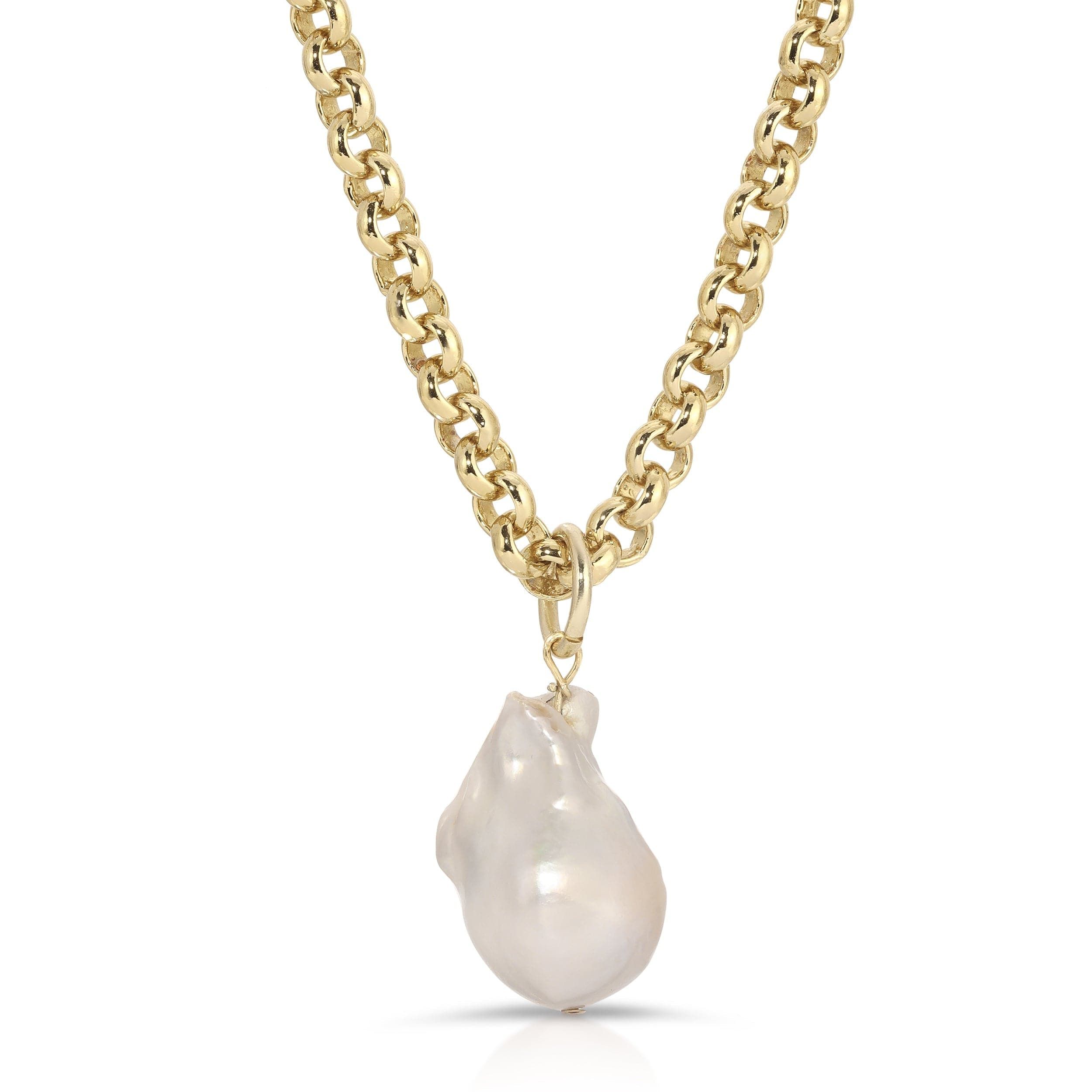 Gold chain necklace with XL Baroque Pearl Pendant from Micro Royal Chain collection
