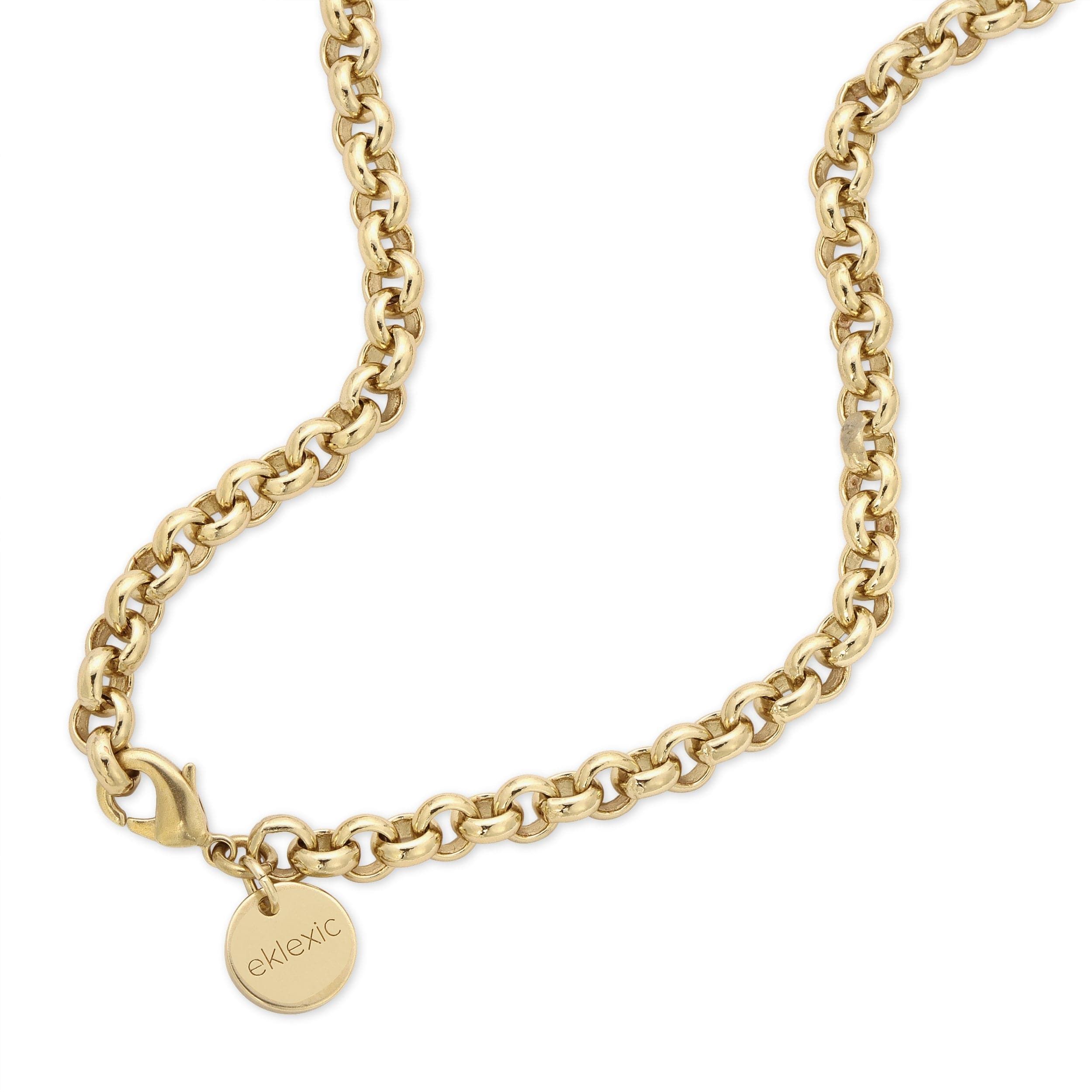 Gold-toned Micro Royal Rolo Chain Lariat with Lobster Clasp and Circular Charm